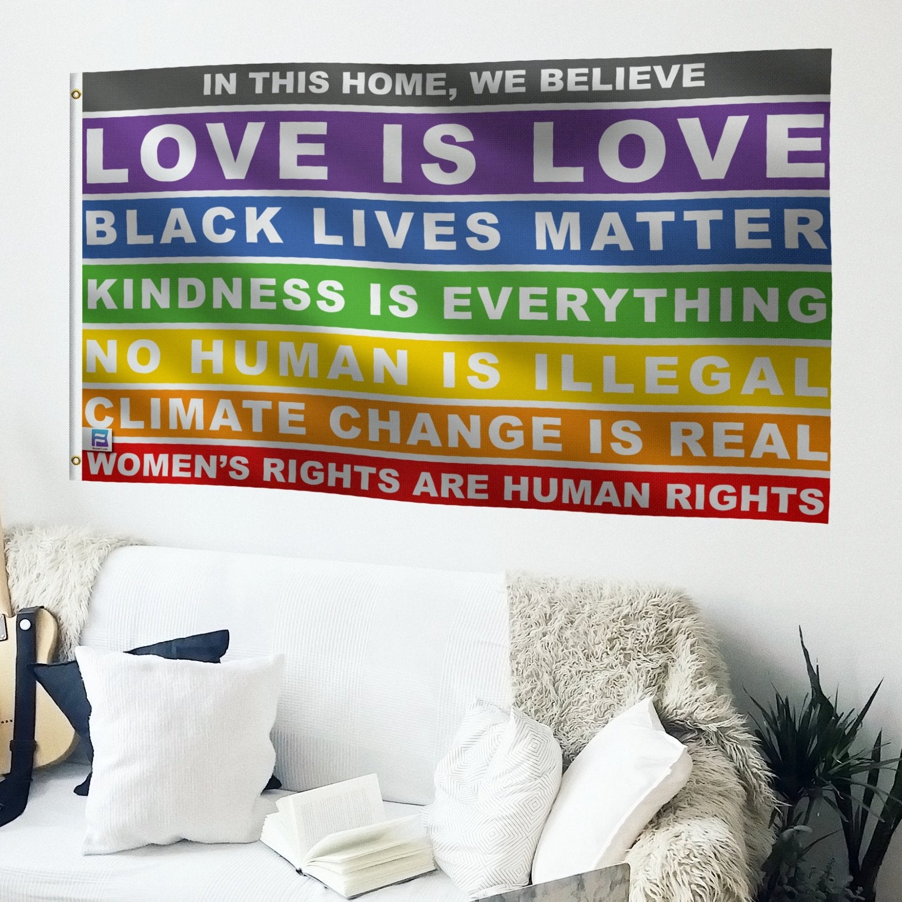 In This Home We Believe Flag hanging on a wall - Flags by Bannerfi