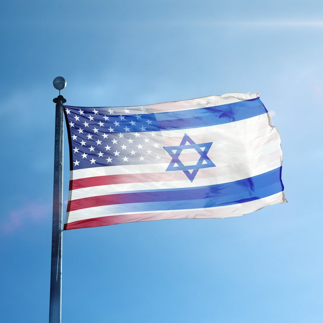 Israeli American Hybrid Flag on a flagpole - Flags by Bannerfi
