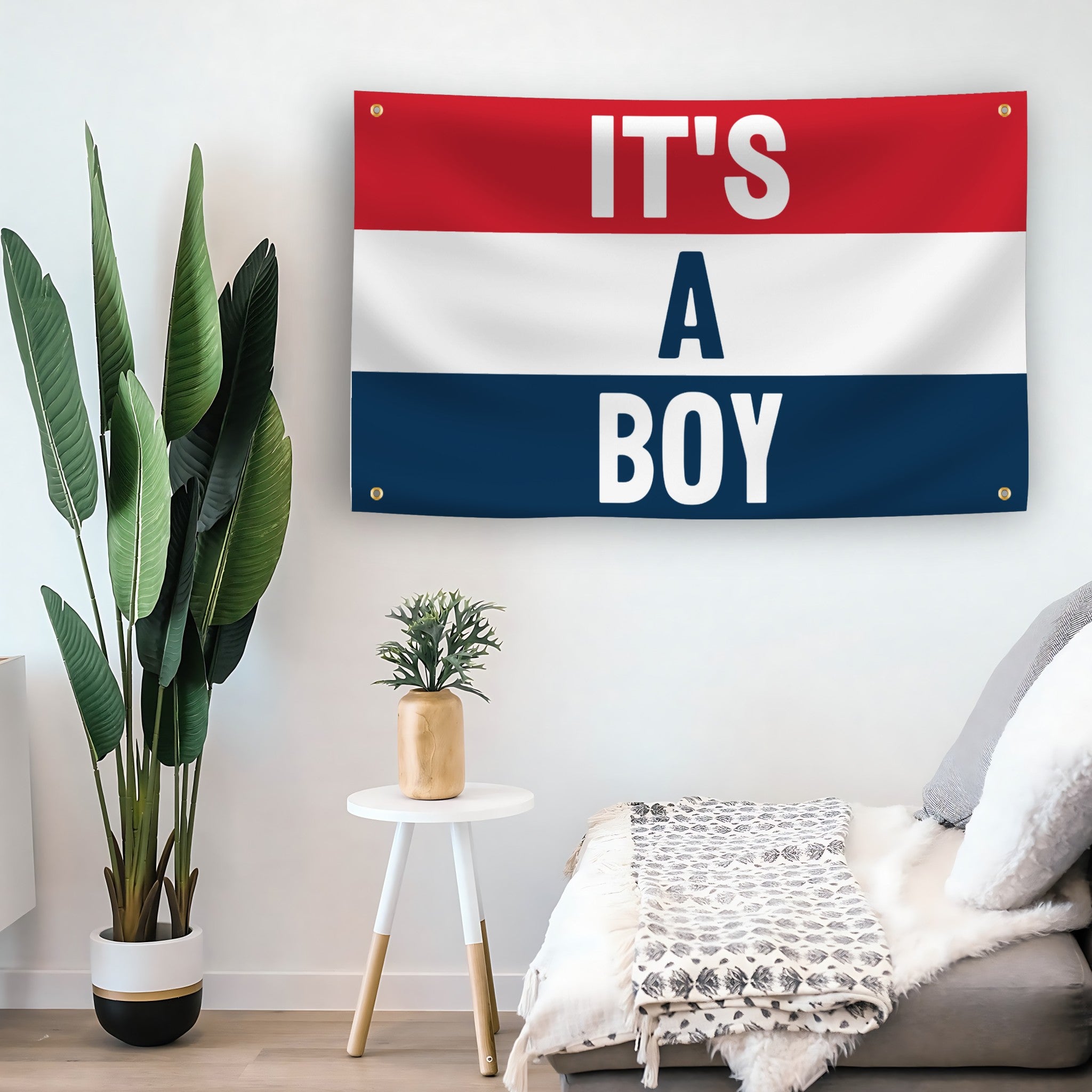 It's A Boy flag as indoor wall art – versatile home décor | Bannerfi