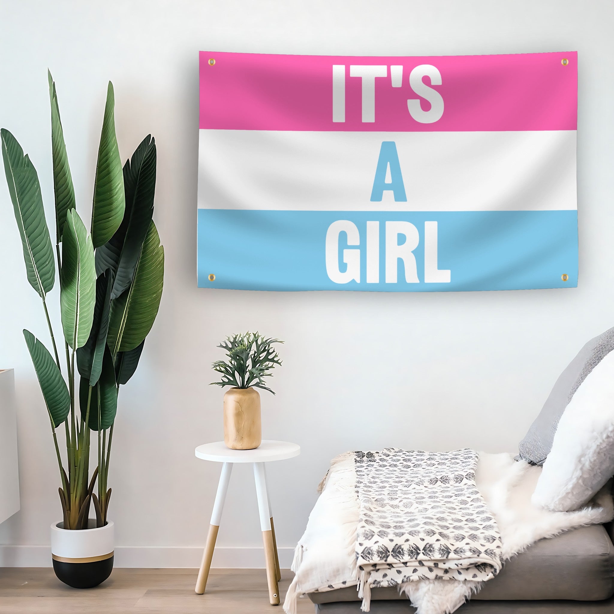 It's A Girl flag as indoor wall art – versatile home décor | Bannerfi