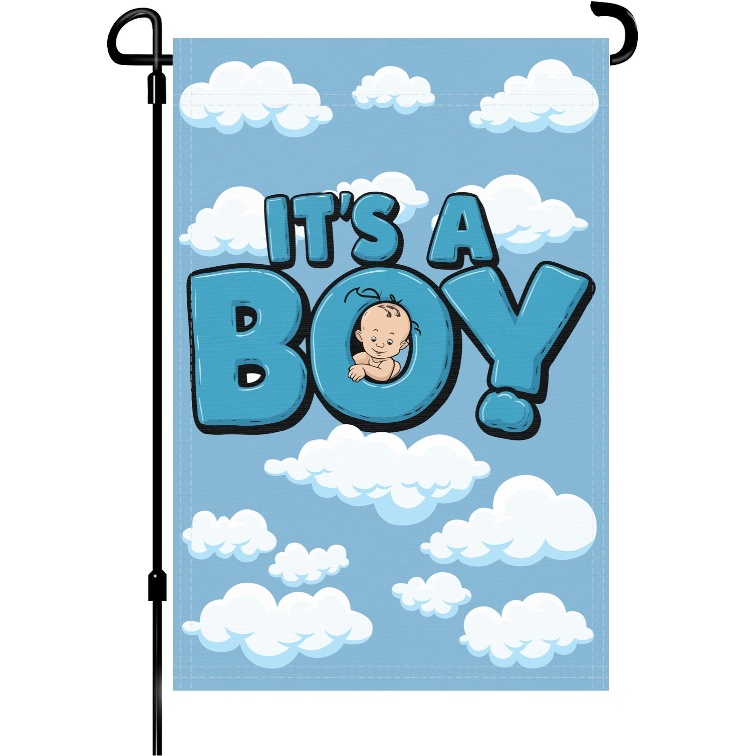 It's A Boy garden flag made of weatherproof polyester mounted on a garden flagpole | Bannerfi