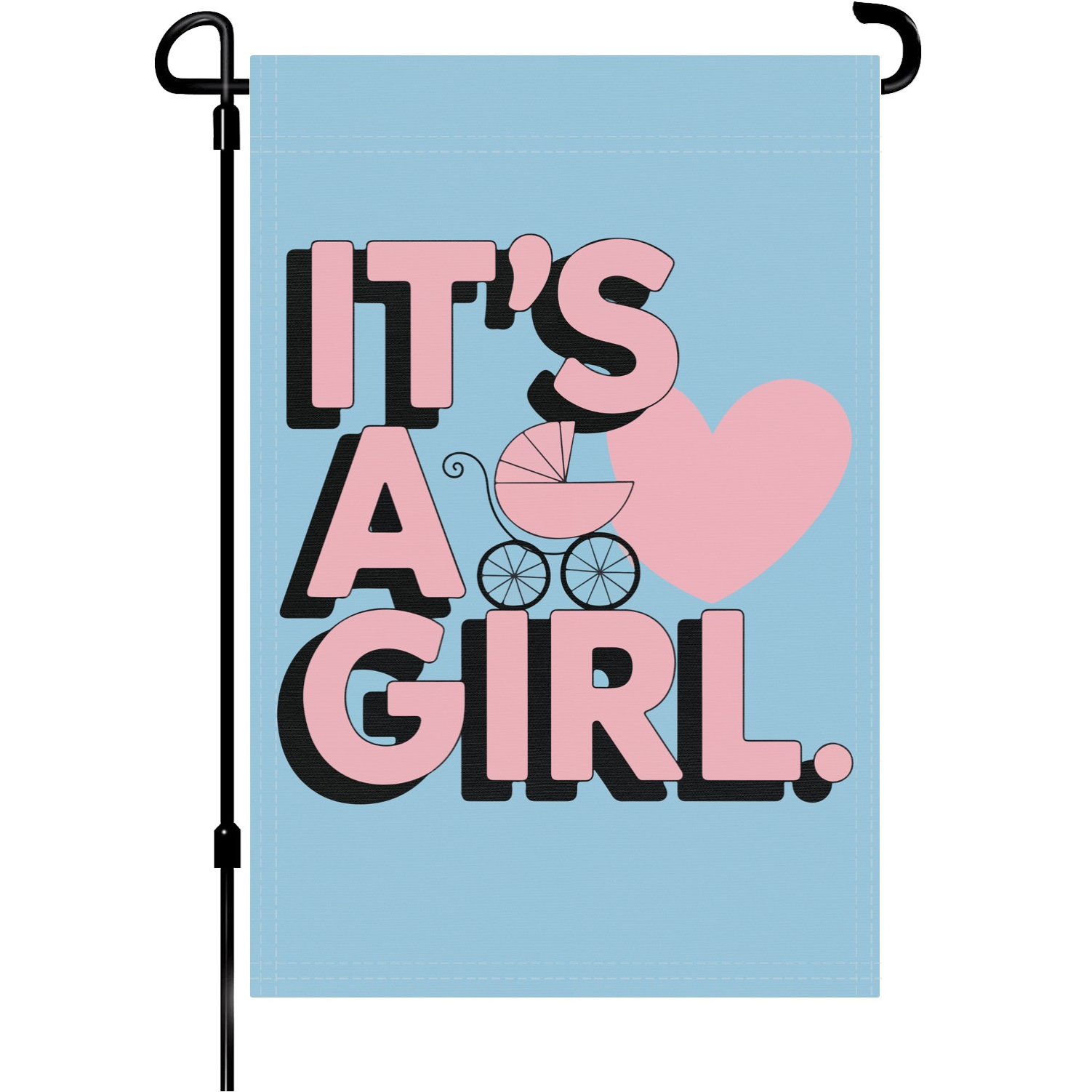 It's A Girl garden flag made of weatherproof polyester mounted on a garden flagpole | Bannerfi