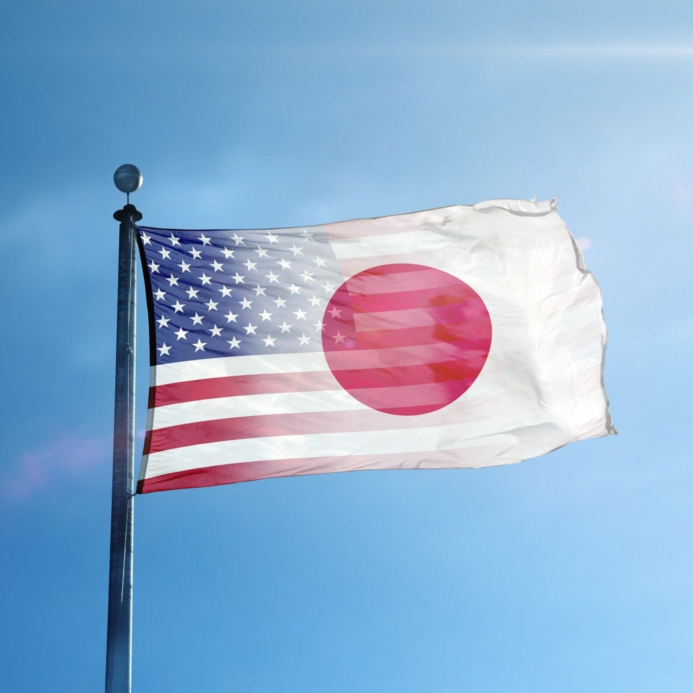 Japanese American Hybrid Flag on a flagpole - Flags by Bannerfi