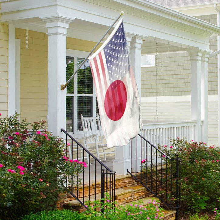 Japanese American Hybrid Flag on a front porch - Flags by Bannerfi