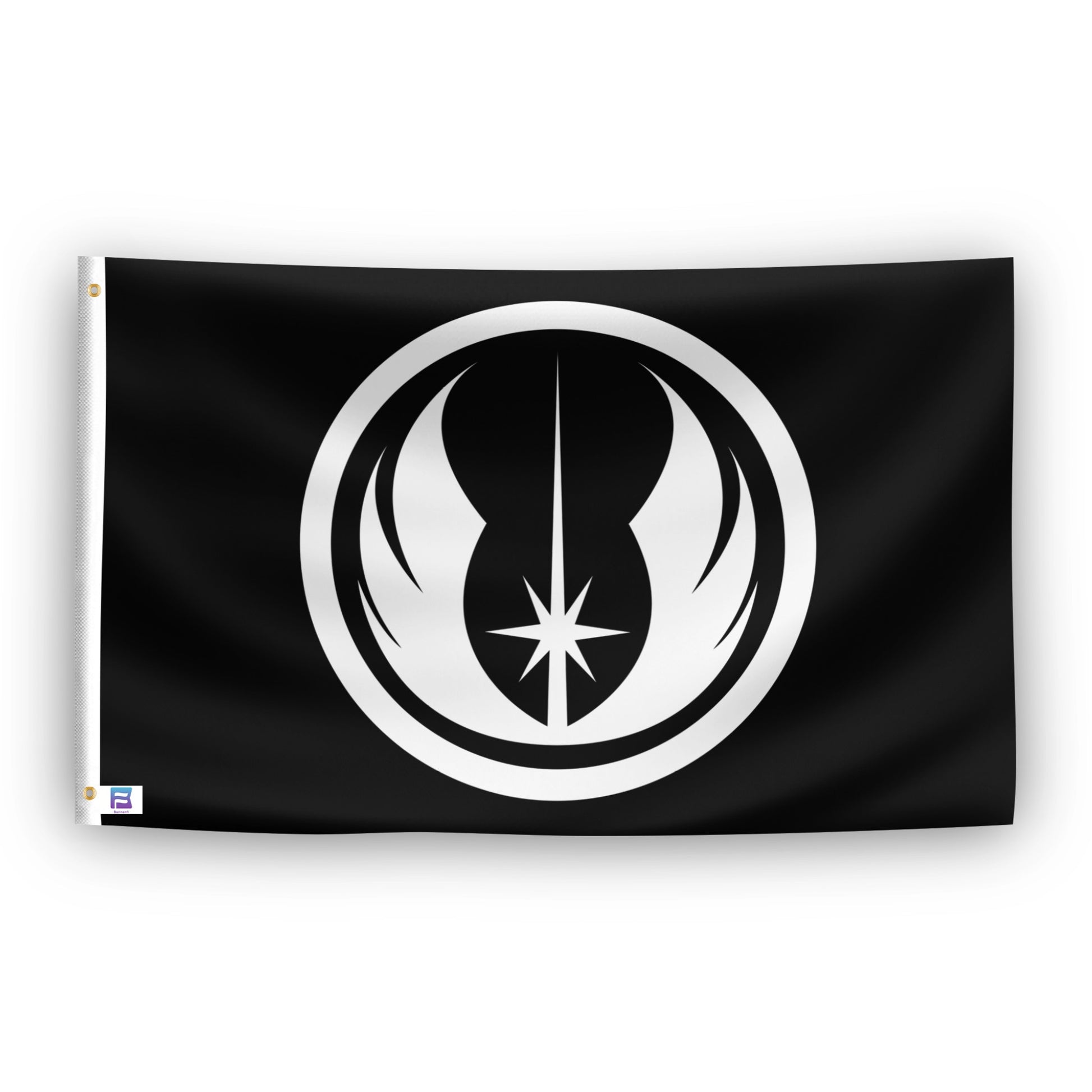 Black flag with white Star Wars Jedi Order symbol.