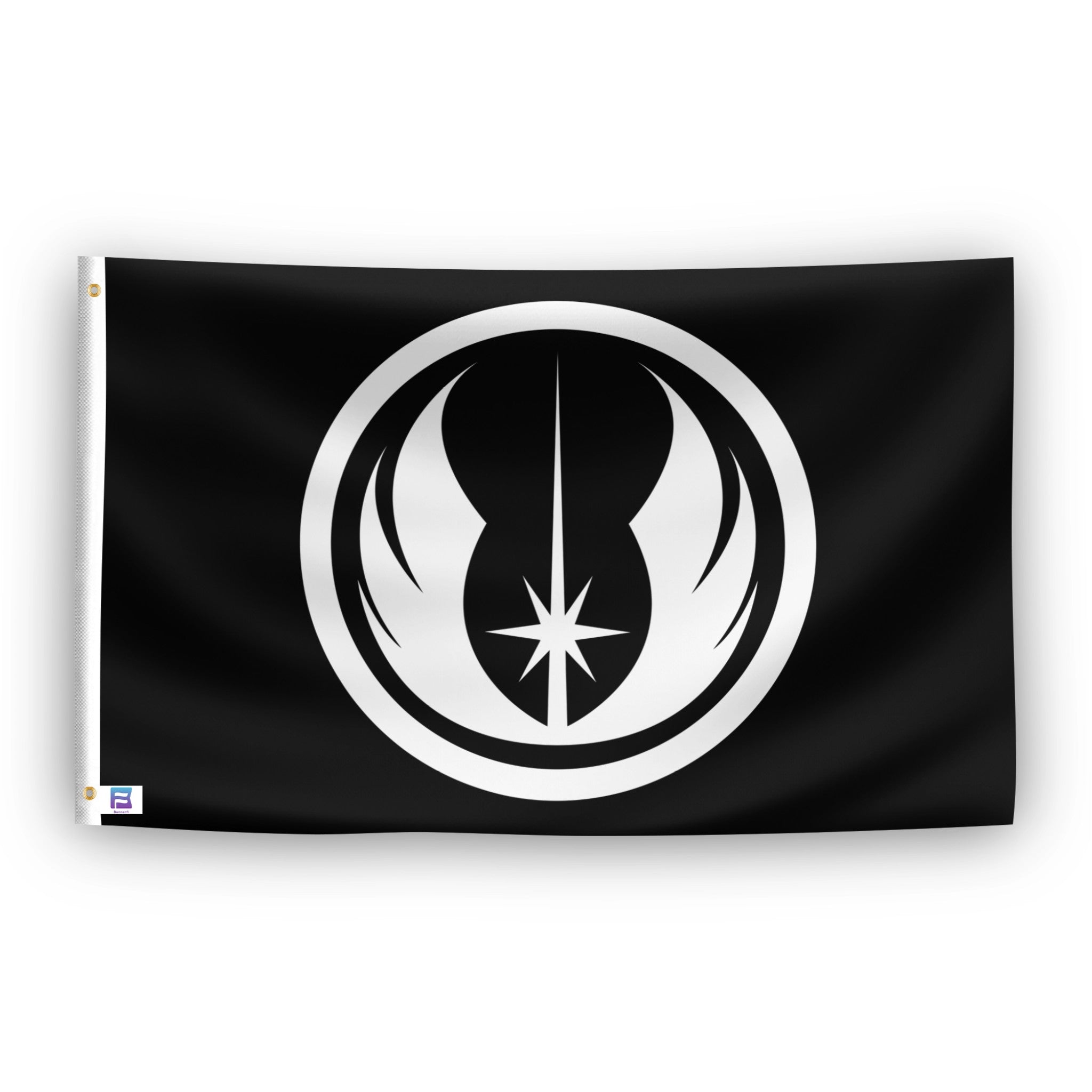 Black flag with white Star Wars Jedi Order symbol.