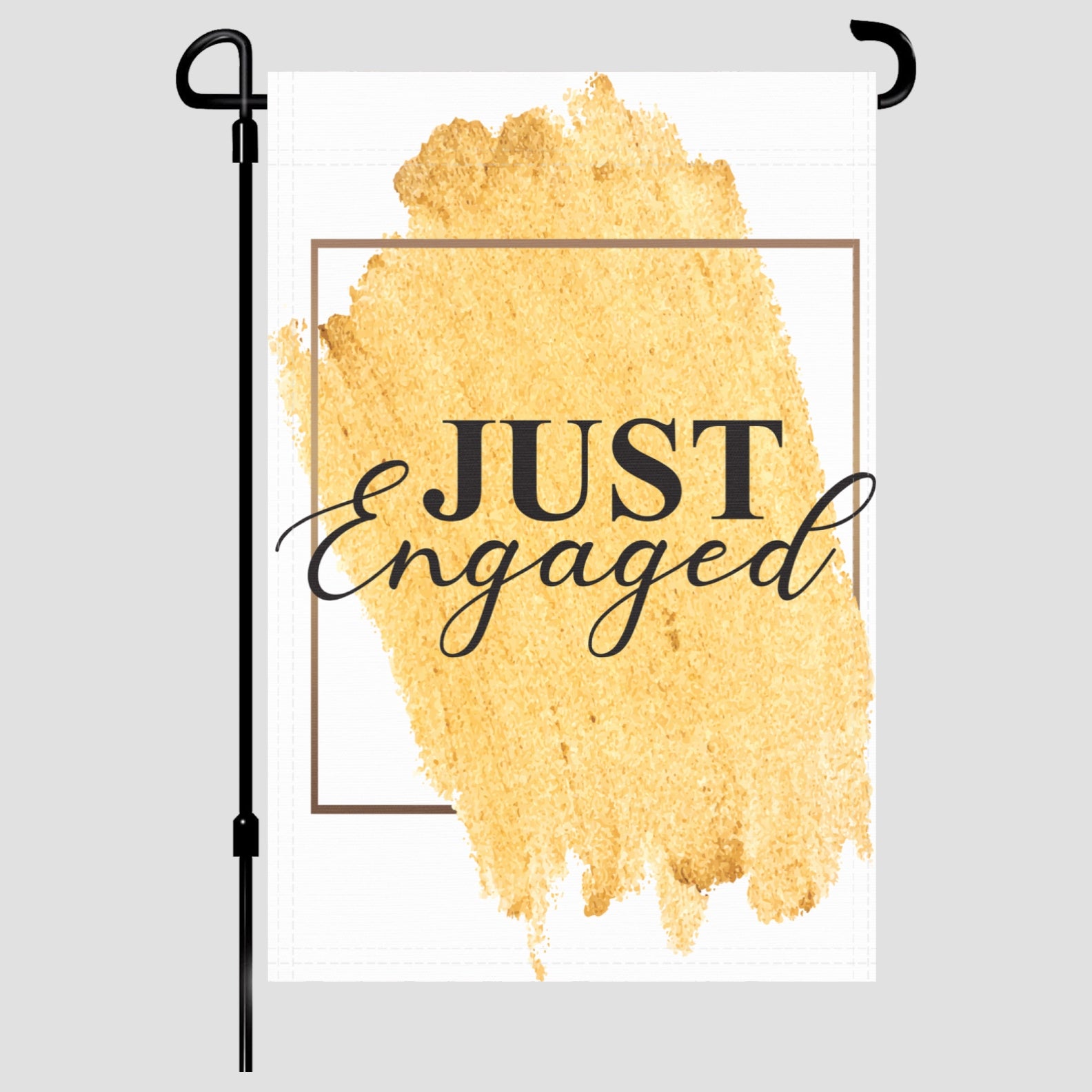 Just Engaged garden flag made of weatherproof polyester mounted on a garden flagpole | Bannerfi