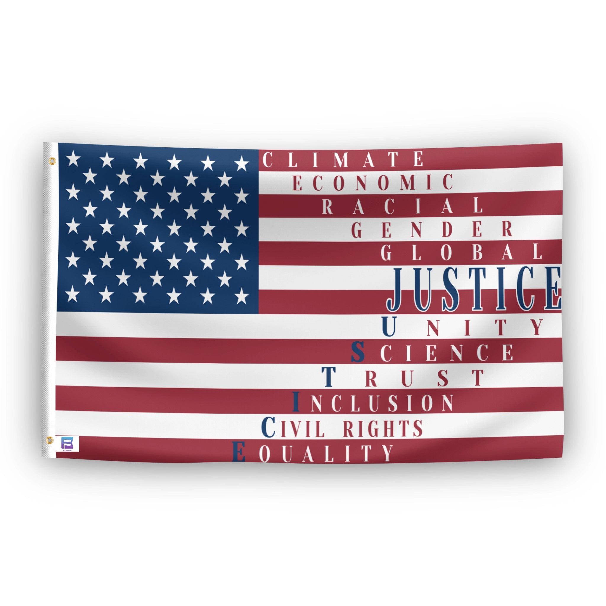 JUSTICE American Flag with political messages - Bannerfi