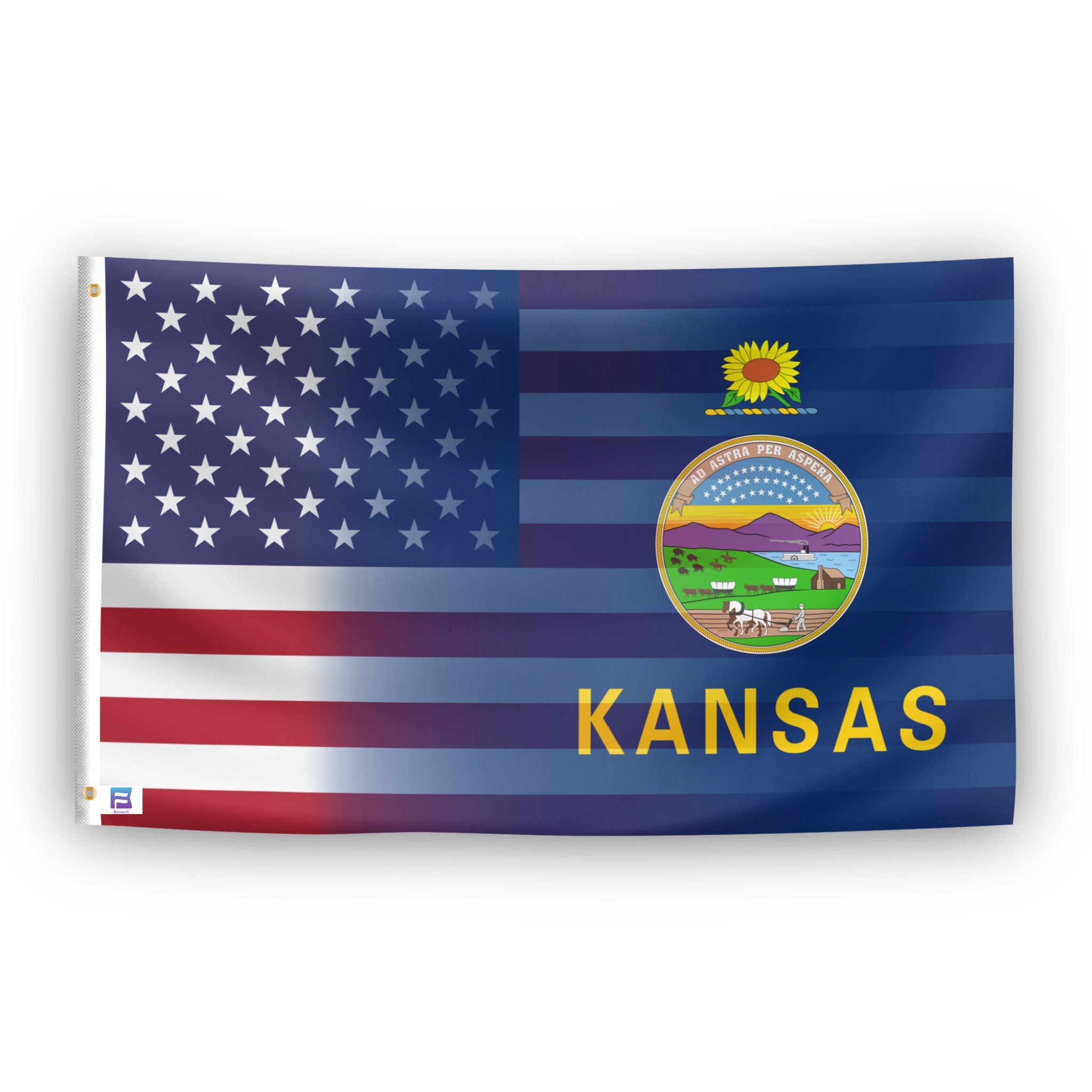 Kansas & American Flag Blend - Flags by Bannerfi
