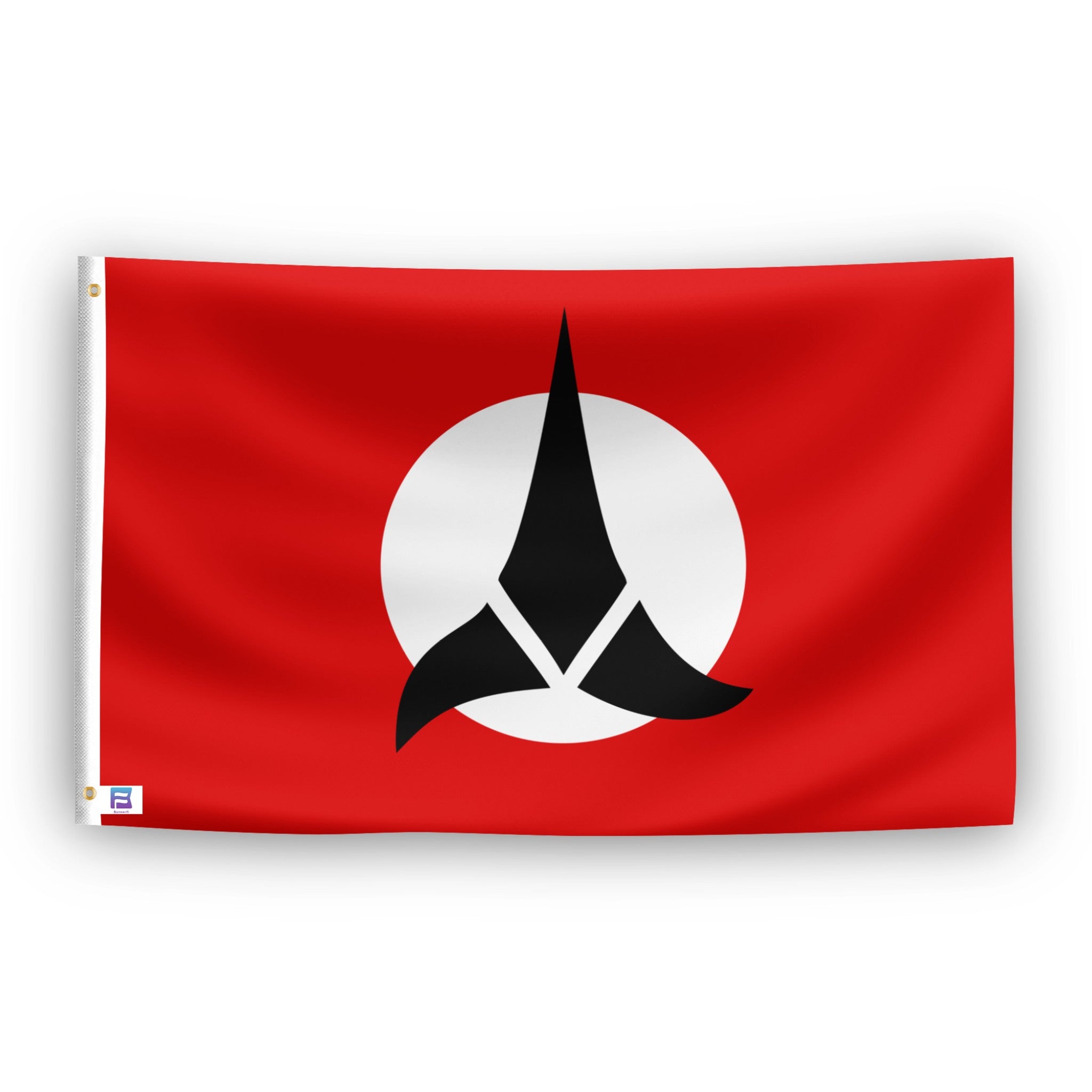 Star Trek Klingon flag with a black and white symbol on a red background