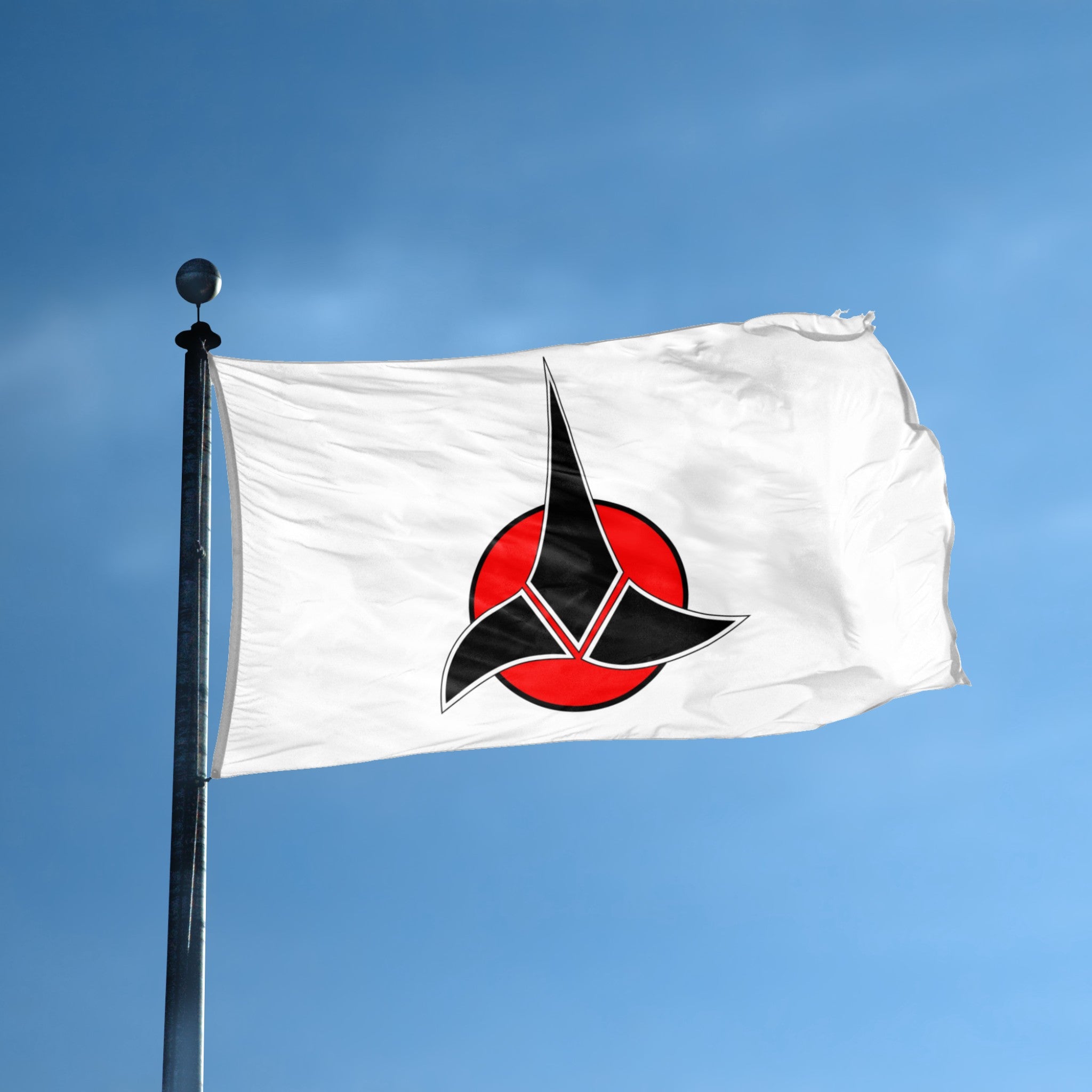 Star Trek Klingon Symbol Flag (White) flying high on a pole - Flags by Bannerfi