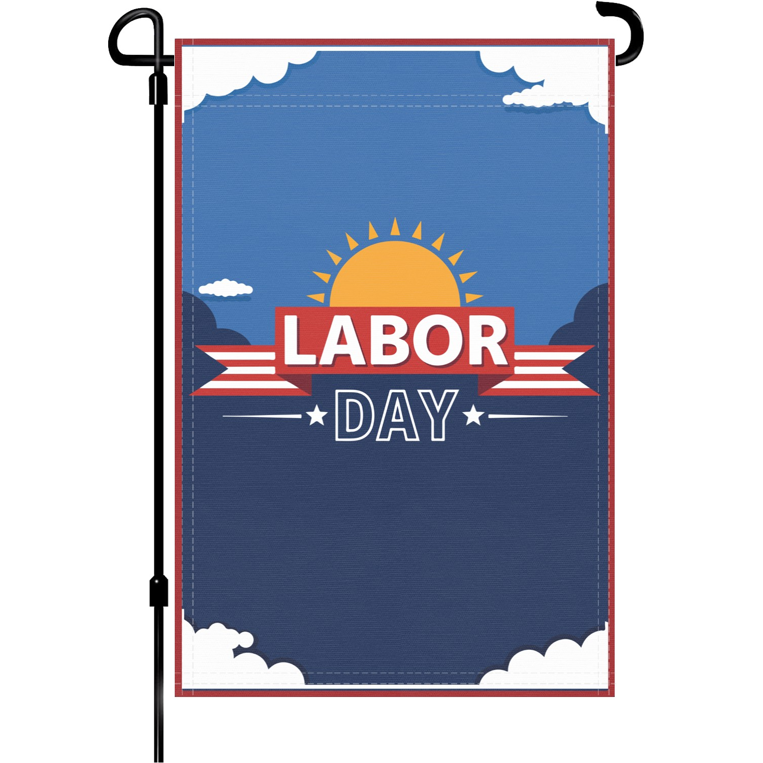 Labor Day garden flag made of weatherproof polyester mounted on a garden flagpole | Bannerfi