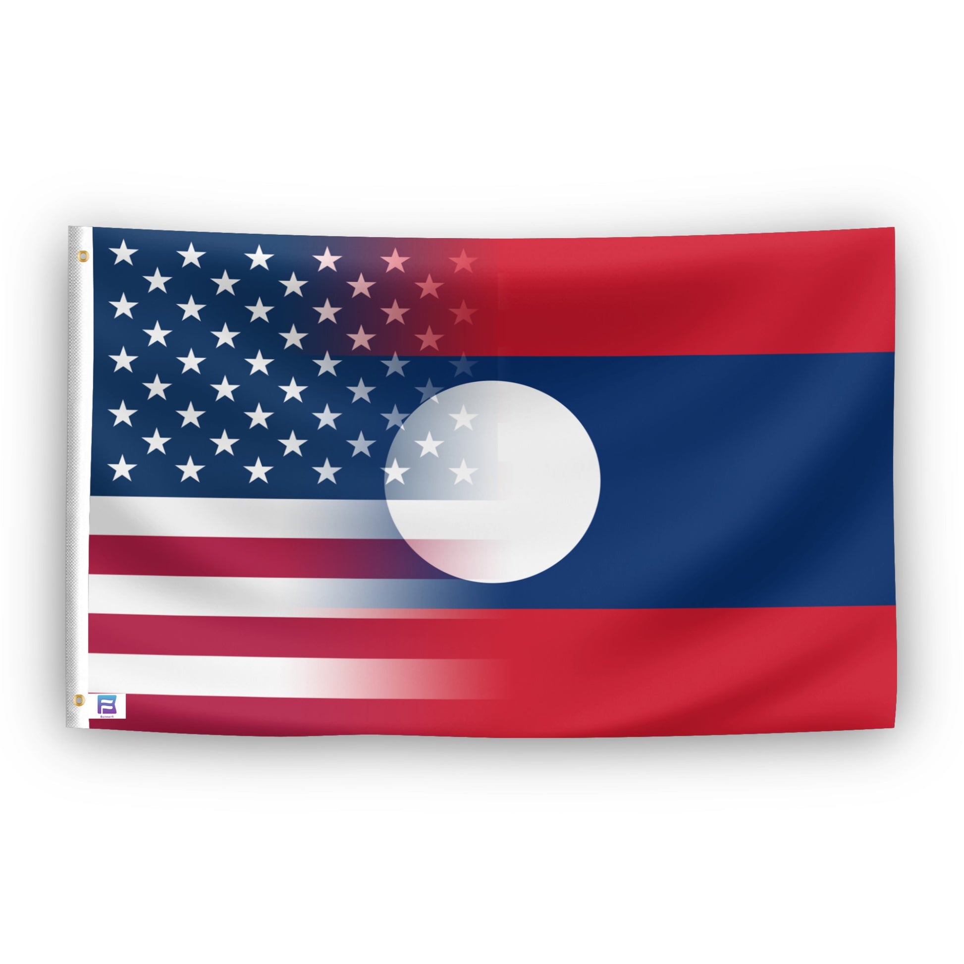 Laos American Hybrid flag – weatherproof polyester with brass grommets and canvas header | Bannerfi