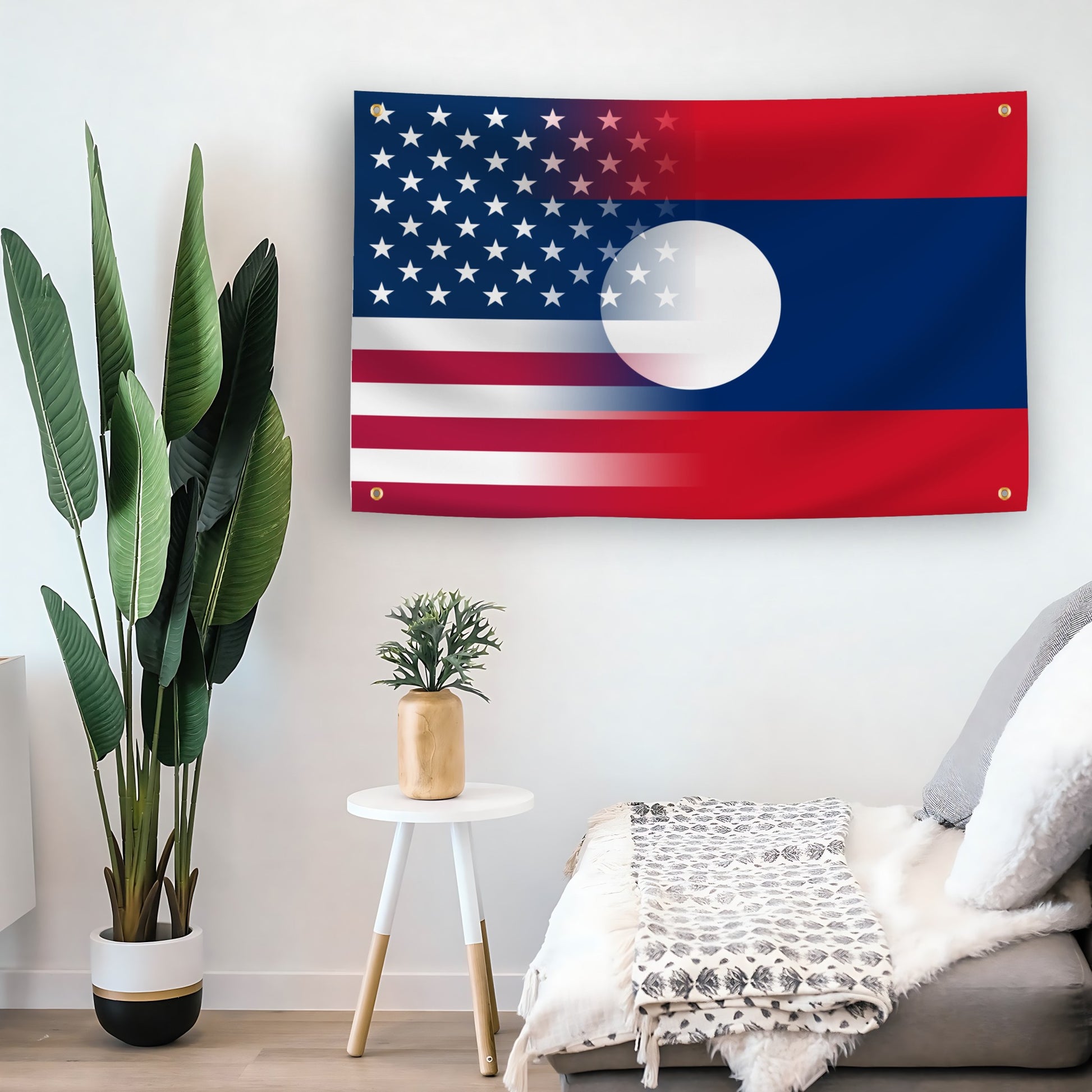 Laos American Hybrid flag as indoor wall art – versatile home décor | Bannerfi