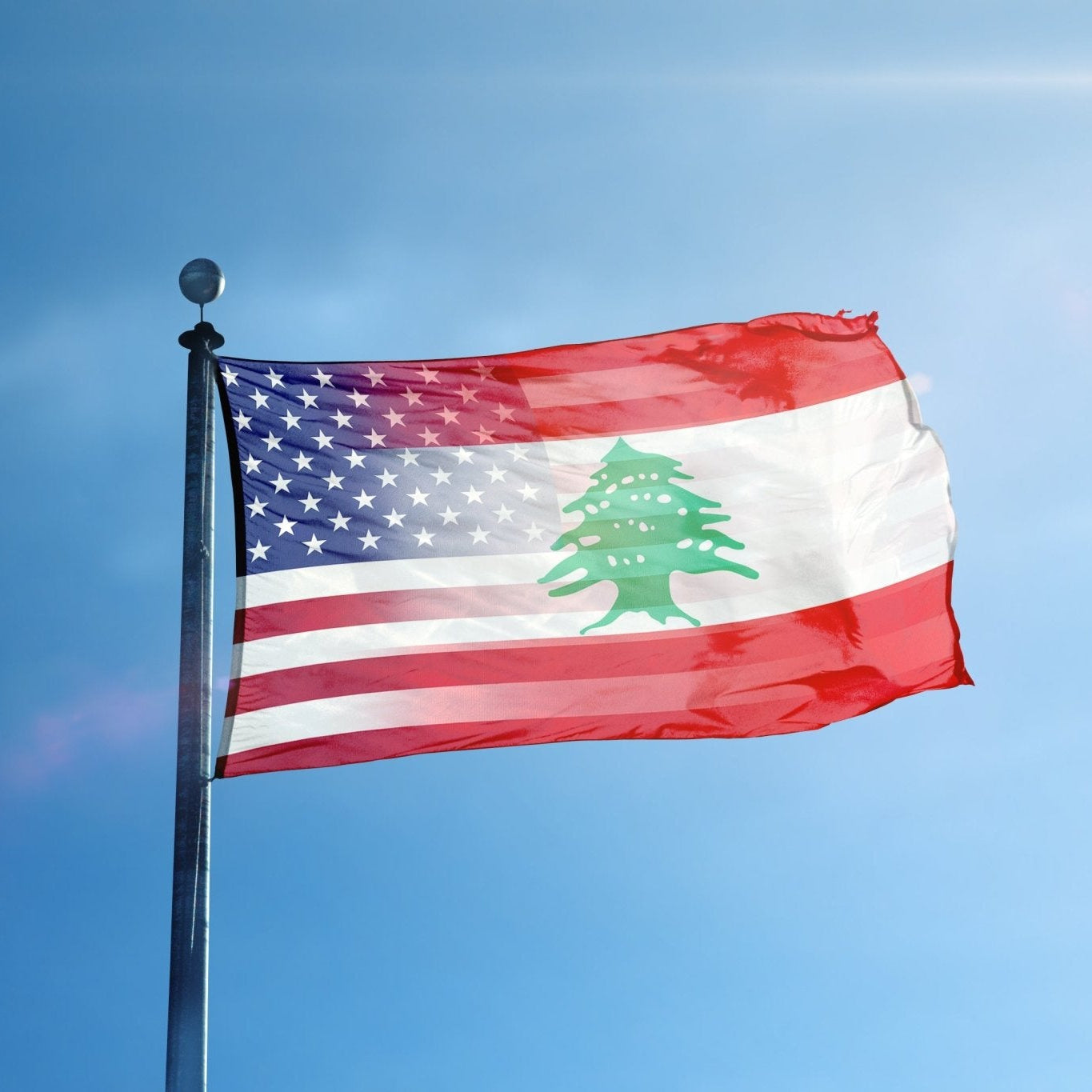 Lebanese American Hybrid Flag on a flagpole - Flags by Bannerfi