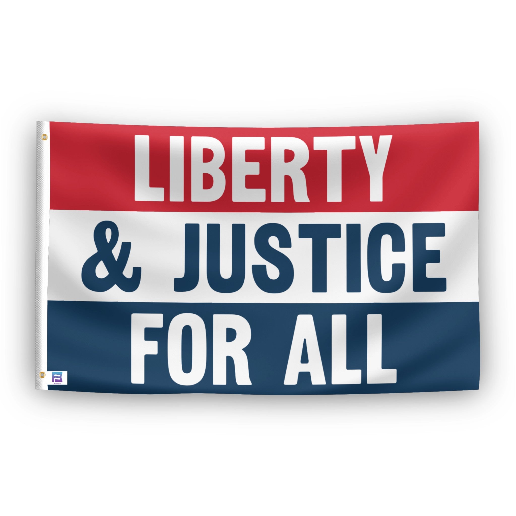 Liberty And Justice For All flag – weatherproof polyester with brass grommets and canvas header | Bannerfi