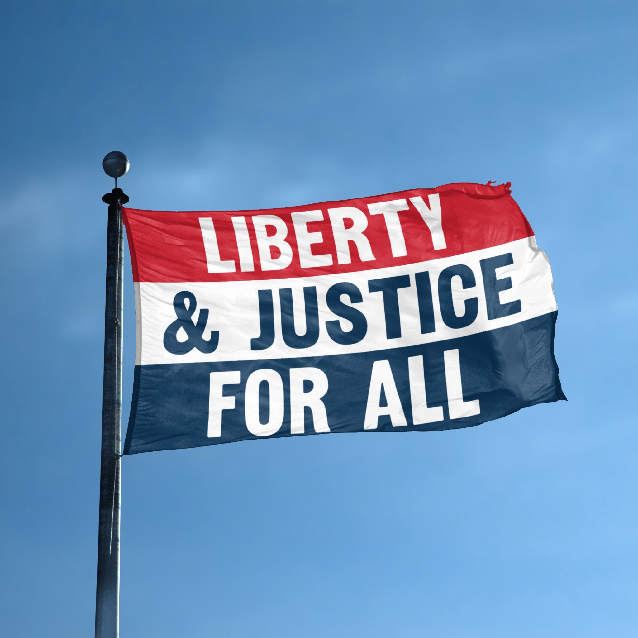 Liberty And Justice For All flag displayed outdoors – weatherproof house banner on pole | Bannerfi