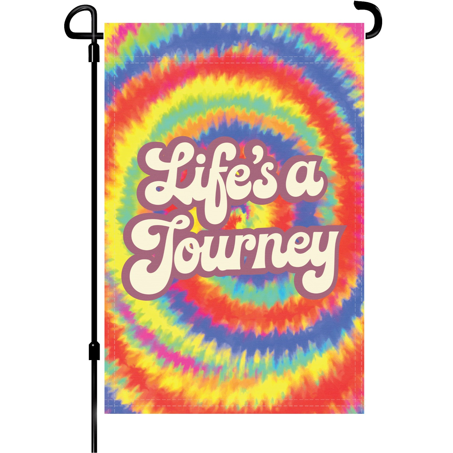 Life's A Journey garden flag made of weatherproof polyester mounted on a garden flagpole | Bannerfi