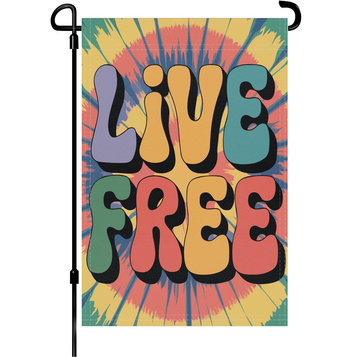 Live Free garden flag made of weatherproof polyester mounted on a garden flagpole | Bannerfi