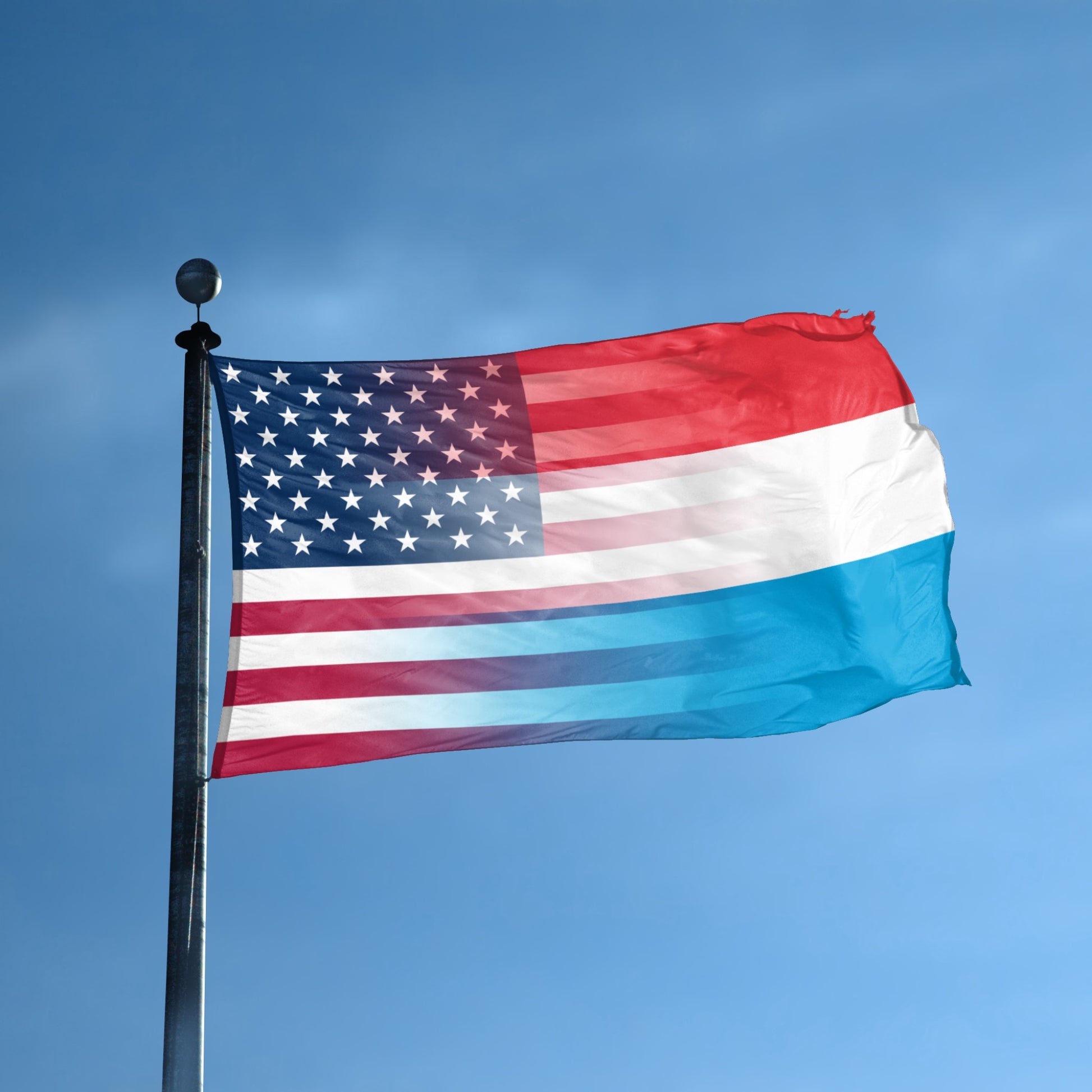 Luxembourg American Hybrid flag displayed outdoors – weatherproof house banner on pole | Bannerfi