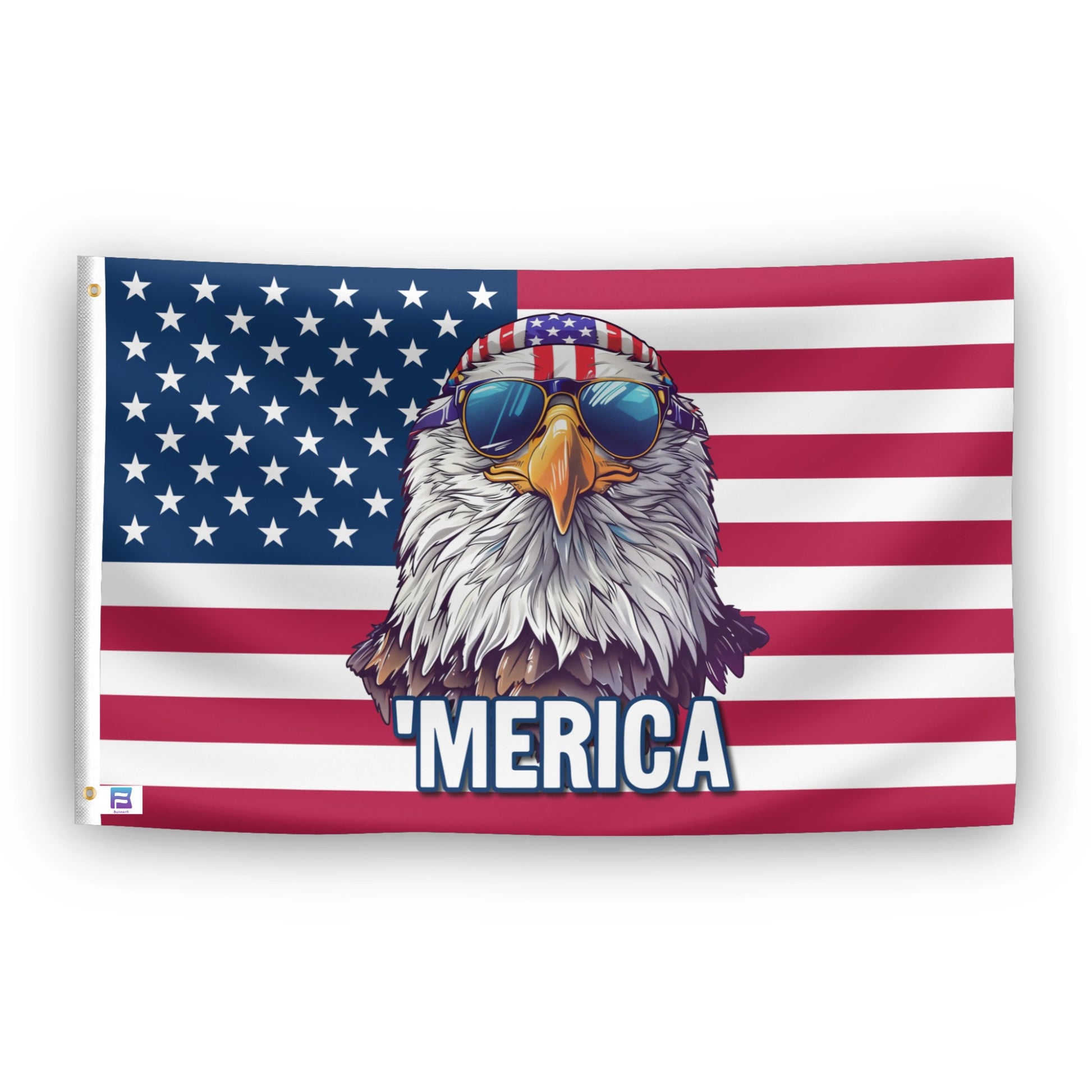MERICA Bald Eagle flag – weatherproof polyester with brass grommets and canvas header | Bannerfi