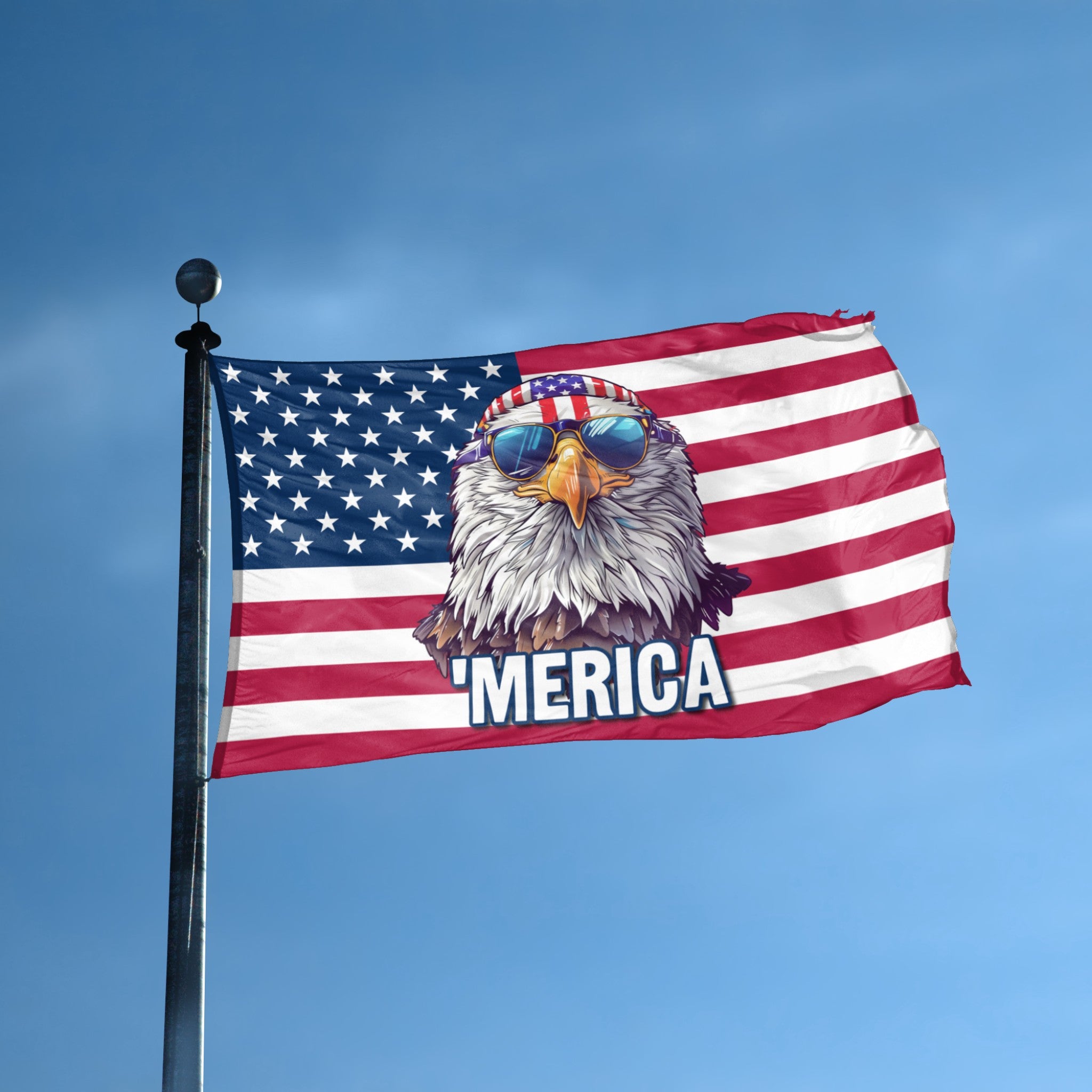 MERICA Bald Eagle flag displayed outdoors – weatherproof house banner on pole | Bannerfi