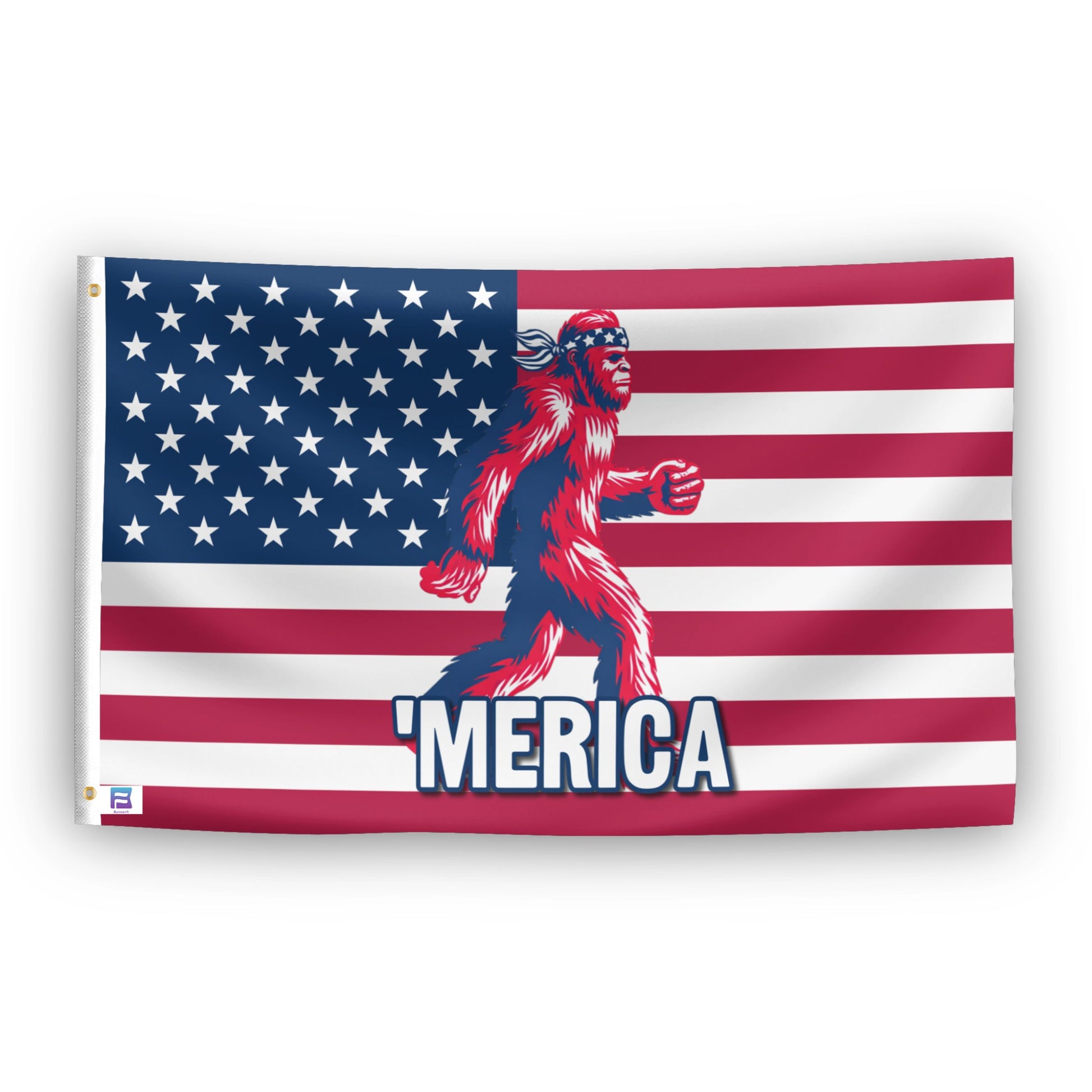 MERICA Bigfoot flag – weatherproof polyester with brass grommets and canvas header | Bannerfi
