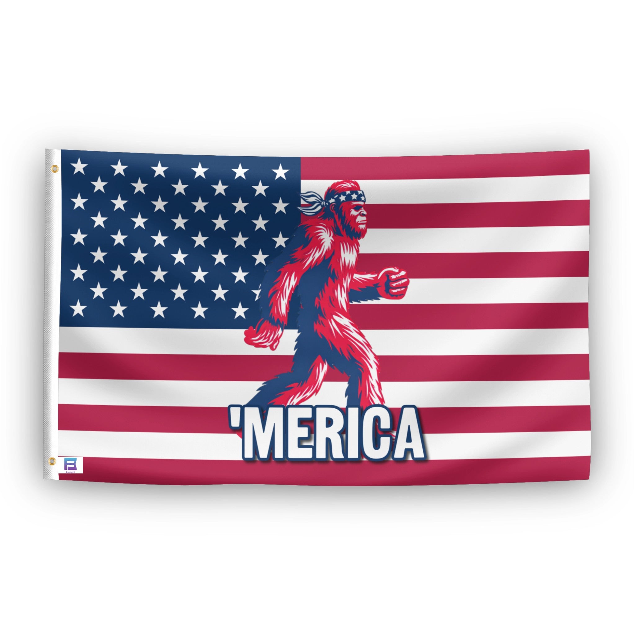 MERICA Bigfoot flag – weatherproof polyester with brass grommets and canvas header | Bannerfi