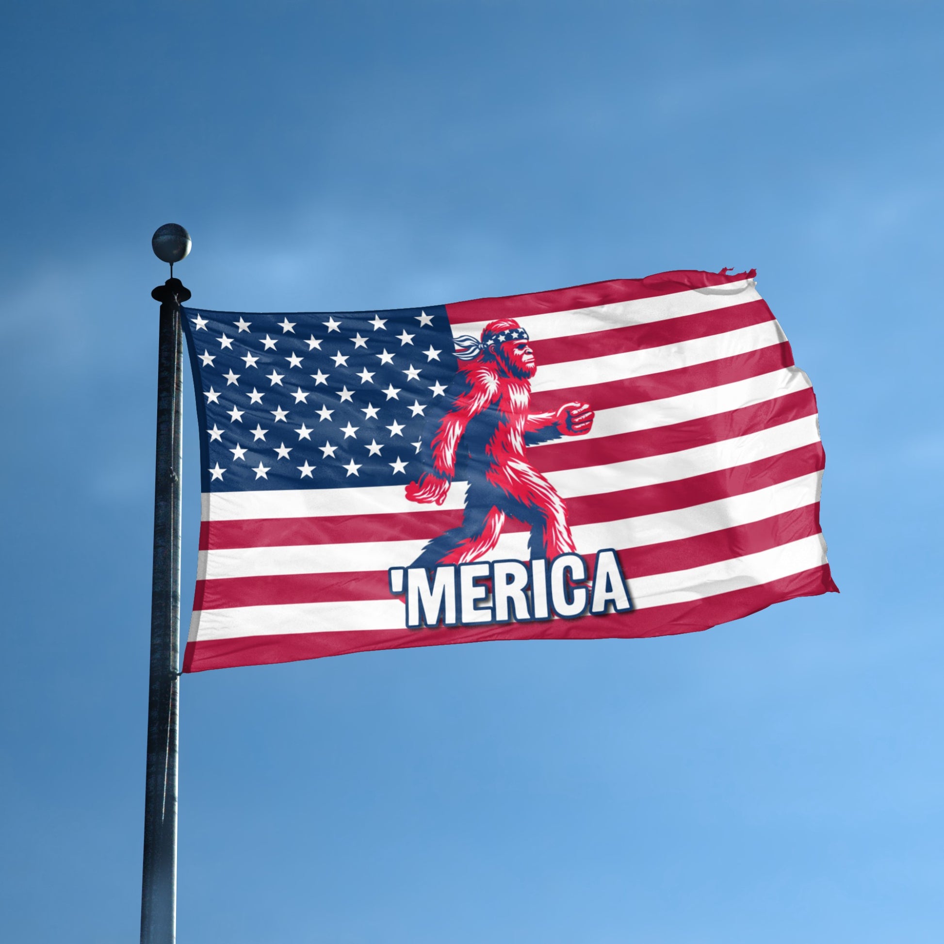 MERICA Bigfoot flag displayed outdoors – weatherproof house banner on pole | Bannerfi