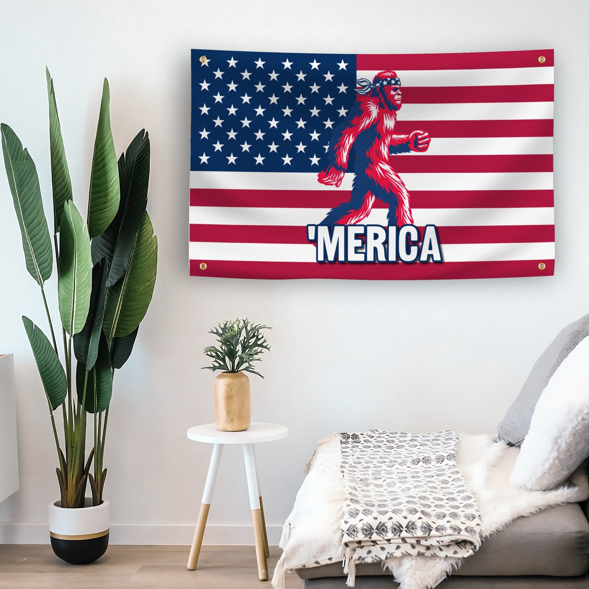 MERICA Bigfoot flag as indoor wall art – versatile home décor | Bannerfi