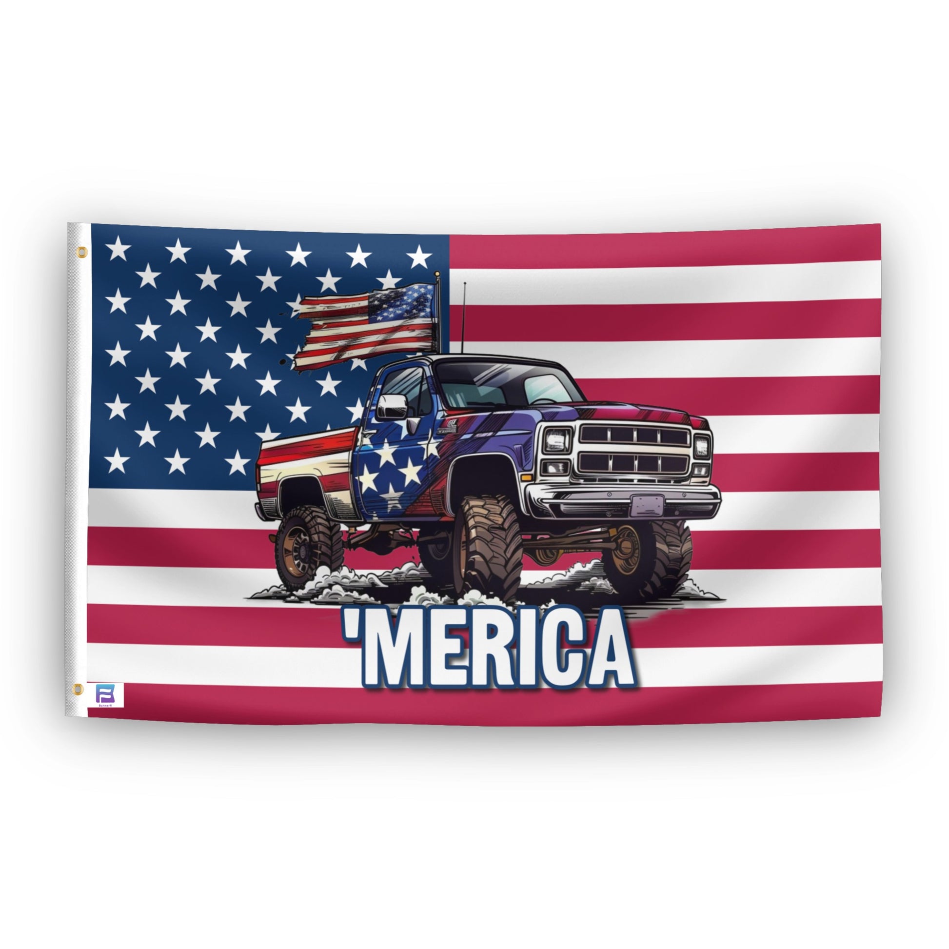 MERICA Pickup Truck flag – weatherproof polyester with brass grommets and canvas header | Bannerfi