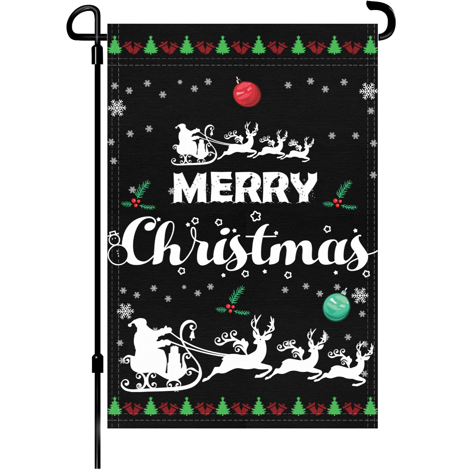 Merry Christmas garden flag made of weatherproof polyester mounted on a garden flagpole | Bannerfi