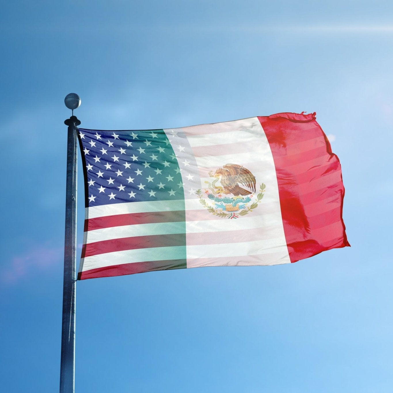 Mexican American Hybrid Flag flying on a pole - Flags by Bannerfi