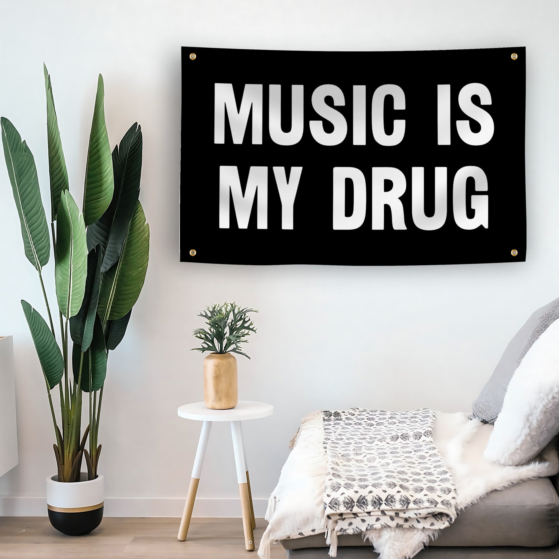 Music Is My Drug flag as indoor wall art – versatile home décor | Bannerfi