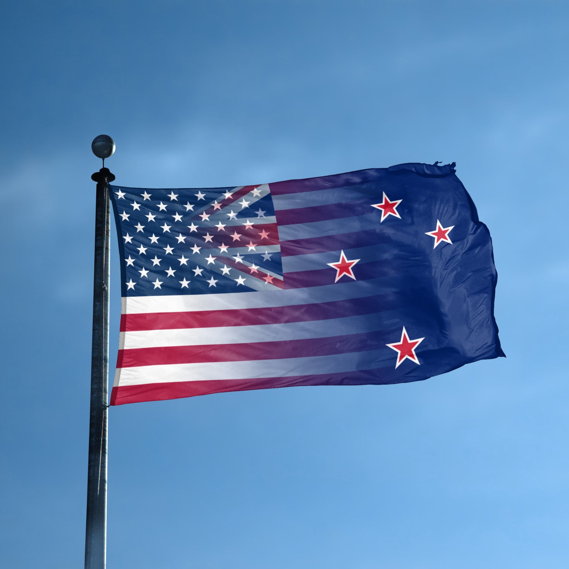 New Zealand American Hybrid flag displayed outdoors – weatherproof house banner on pole | Bannerfi
