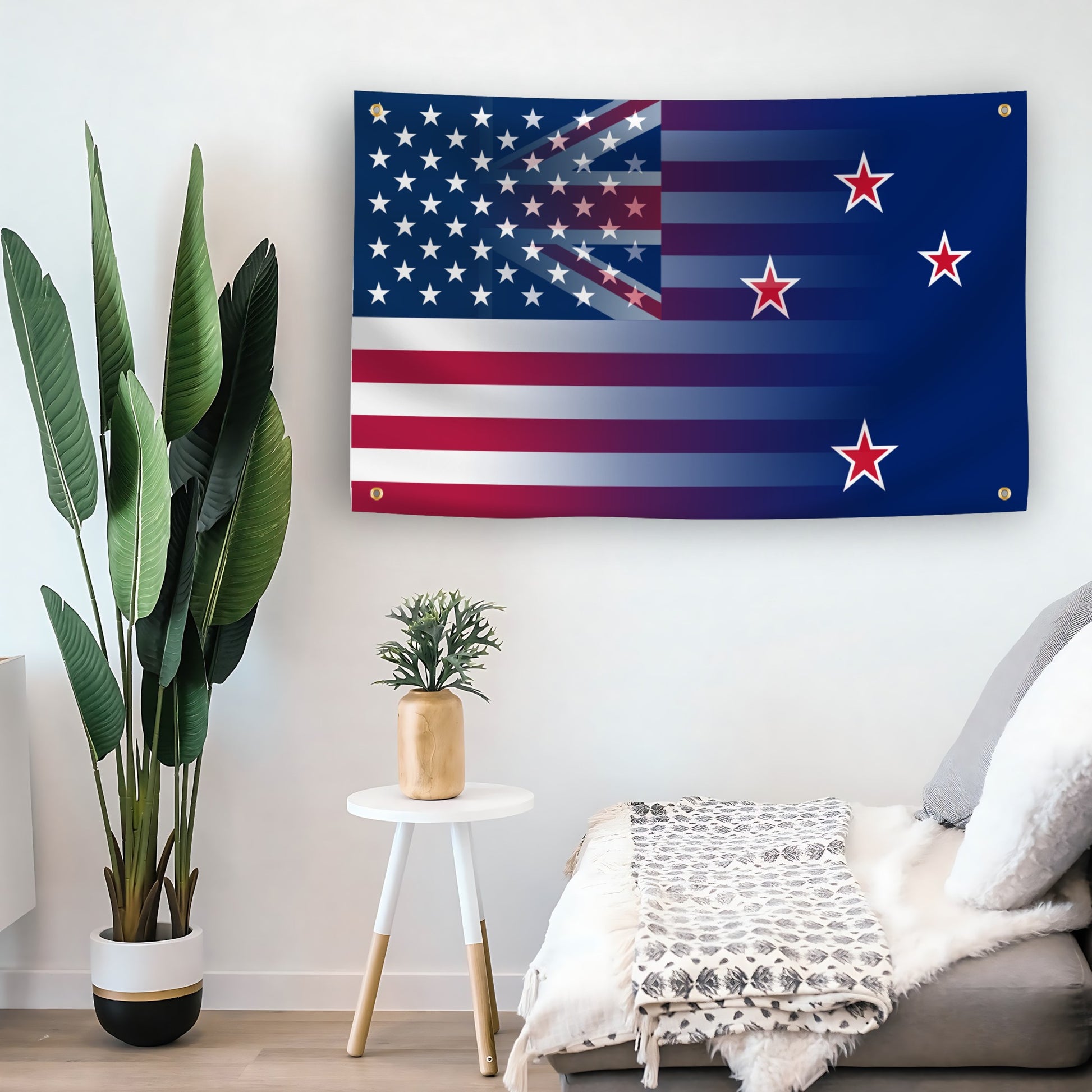New Zealand American Hybrid flag as indoor wall art – versatile home décor | Bannerfi