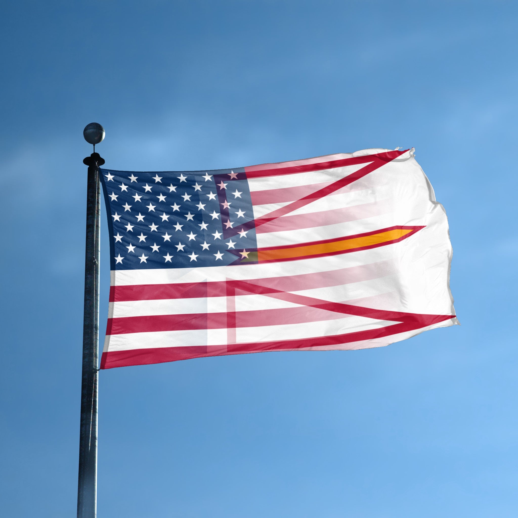 New Foundland American Hybrid flag displayed outdoors – weatherproof house banner on pole | Bannerfi