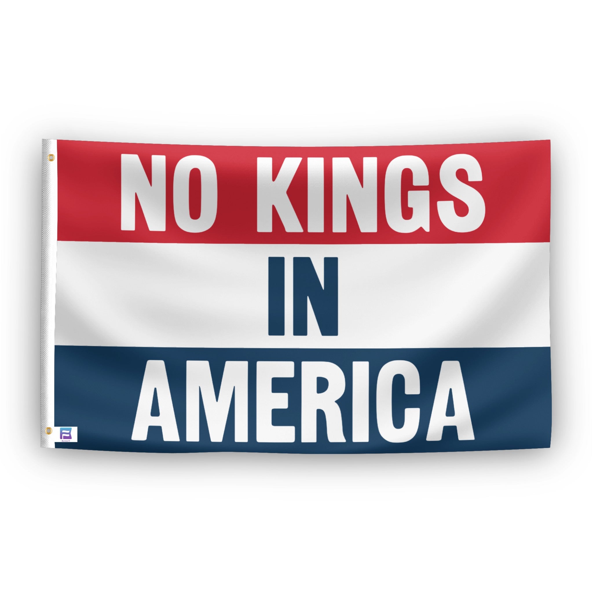 No Kings In America flag – weatherproof polyester with brass grommets and canvas header | Bannerfi