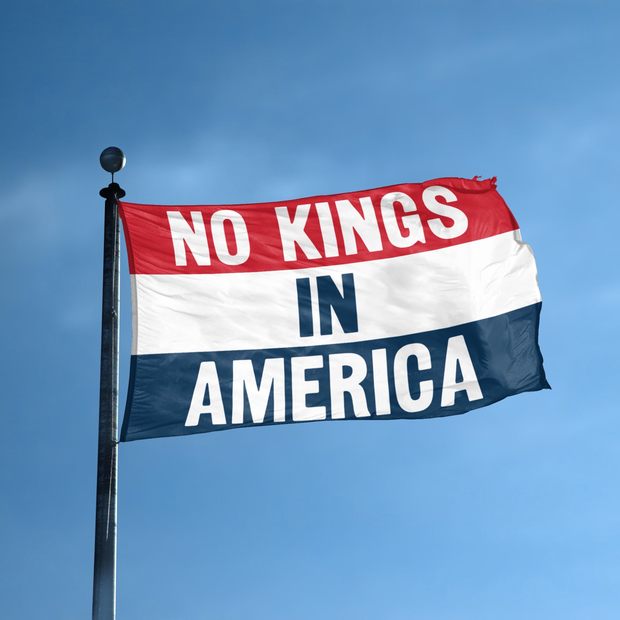 No Kings In America flag displayed outdoors – weatherproof house banner on pole | Bannerfi