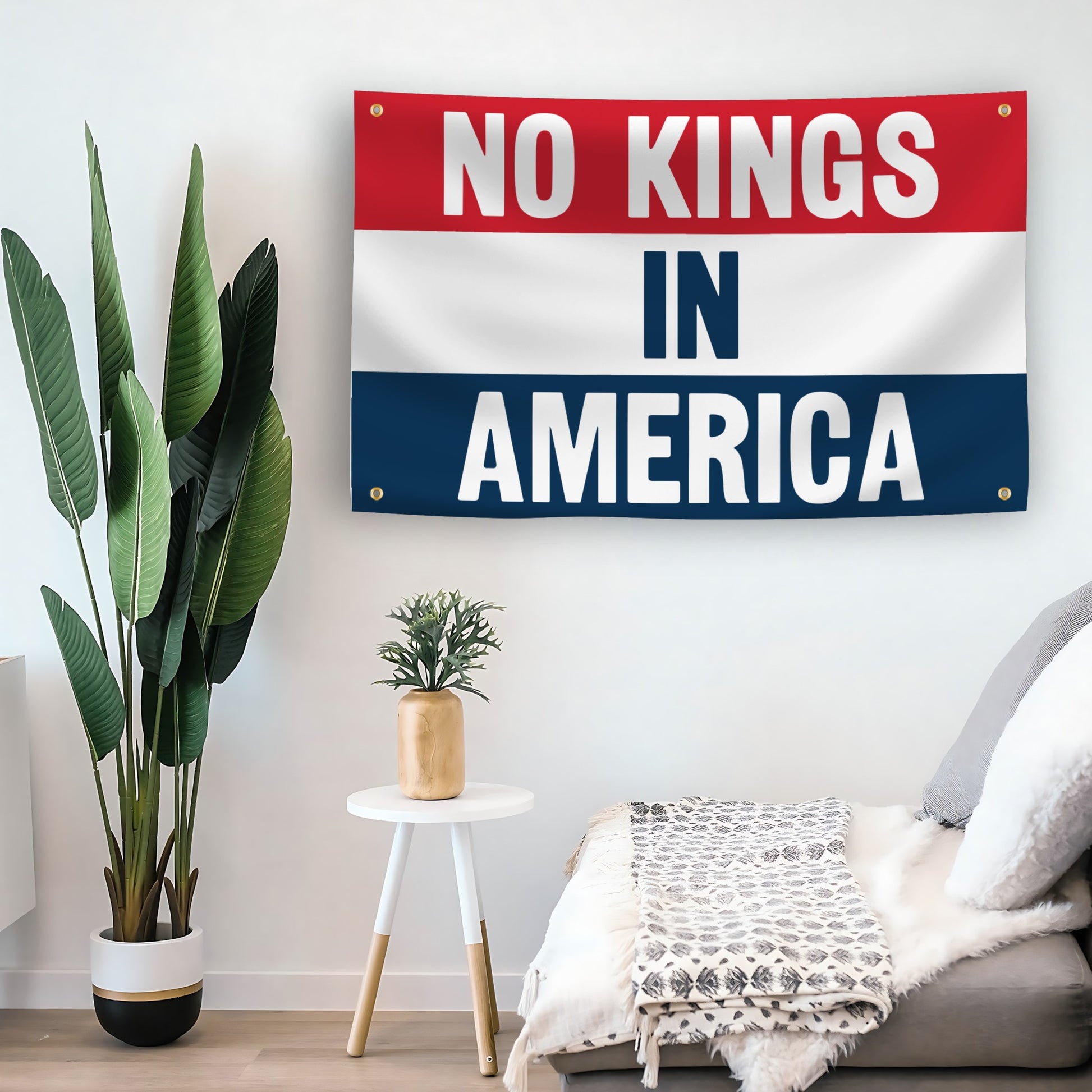 No Kings In America flag as indoor wall art – versatile home décor | Bannerfi