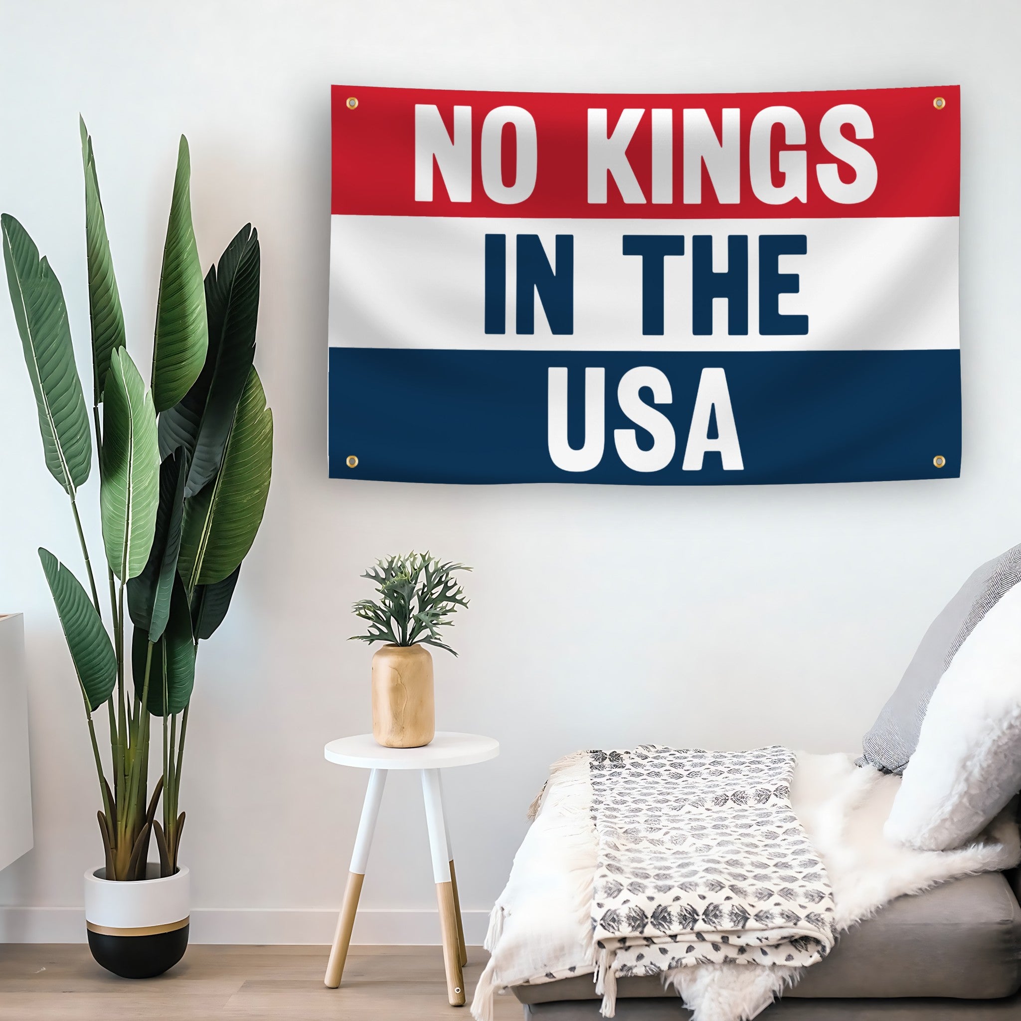 No Kings In The USA flag as indoor wall art – versatile home décor | Bannerfi