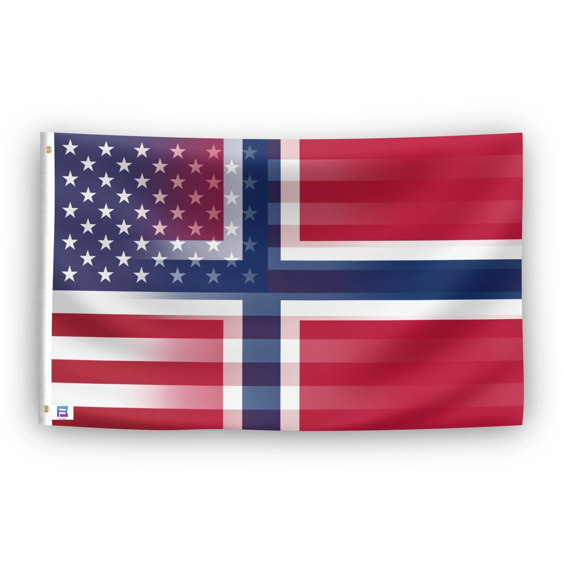 Flag with a design combining elements of the American and Norwegian flags.