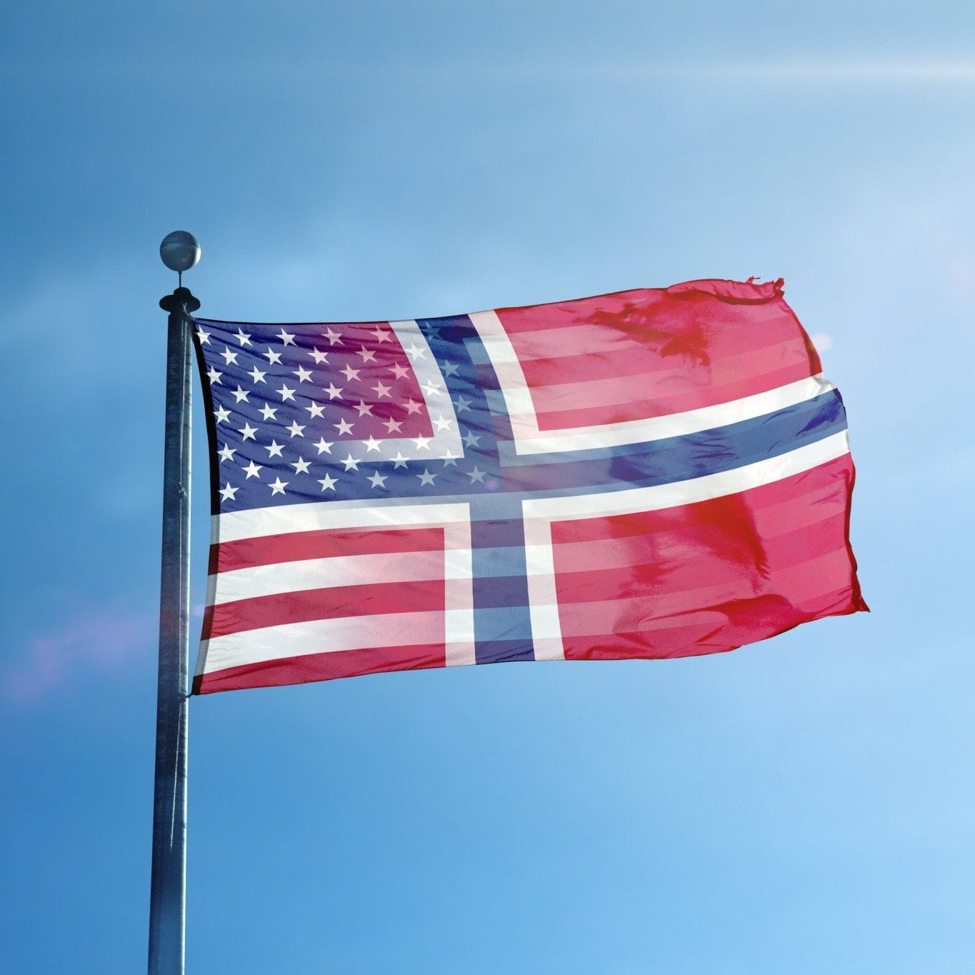 Norwegian American Hybrid Flag on a flagpole - Flags by Bannerfi