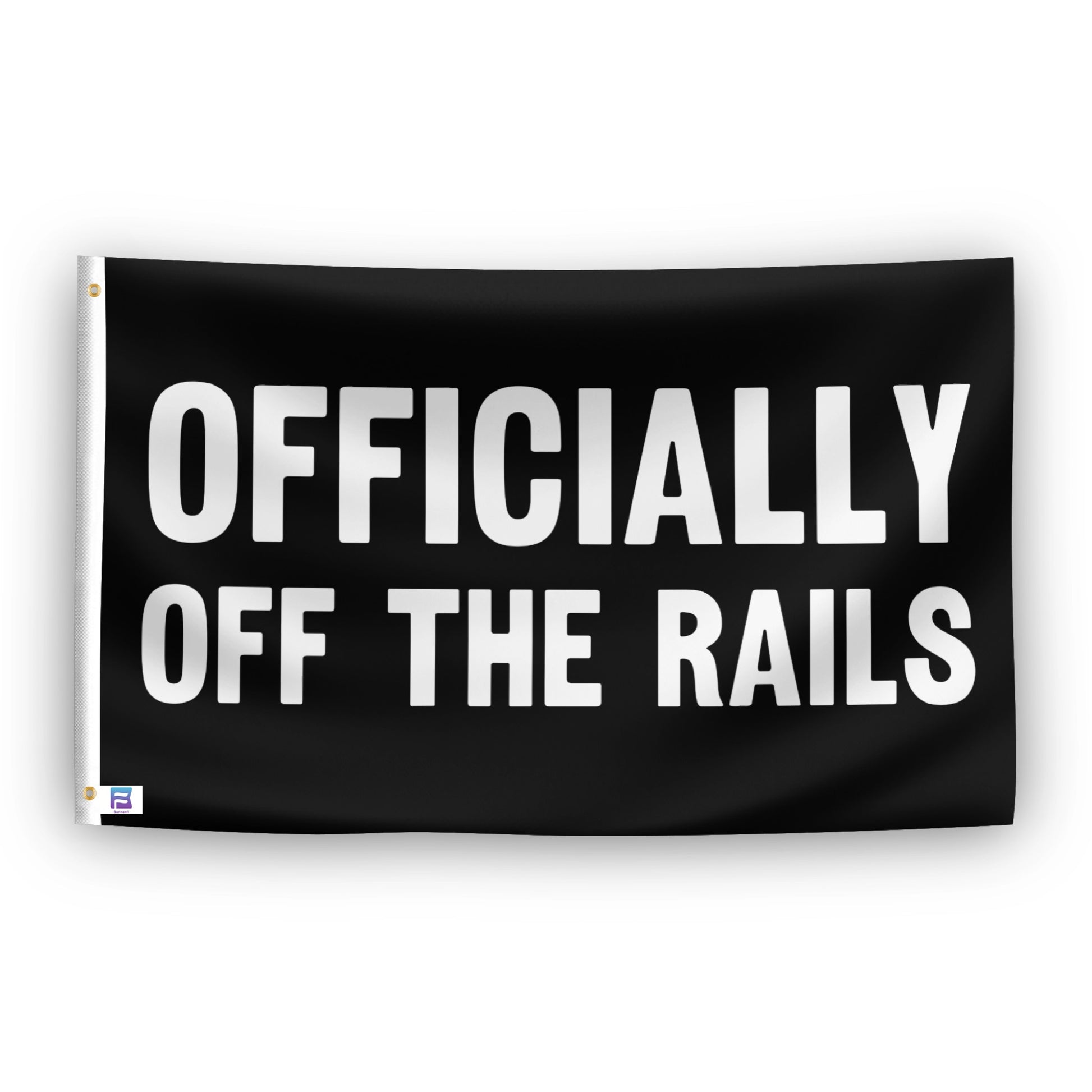 Officially Off The Rails flag – weatherproof polyester with brass grommets and canvas header | Bannerfi