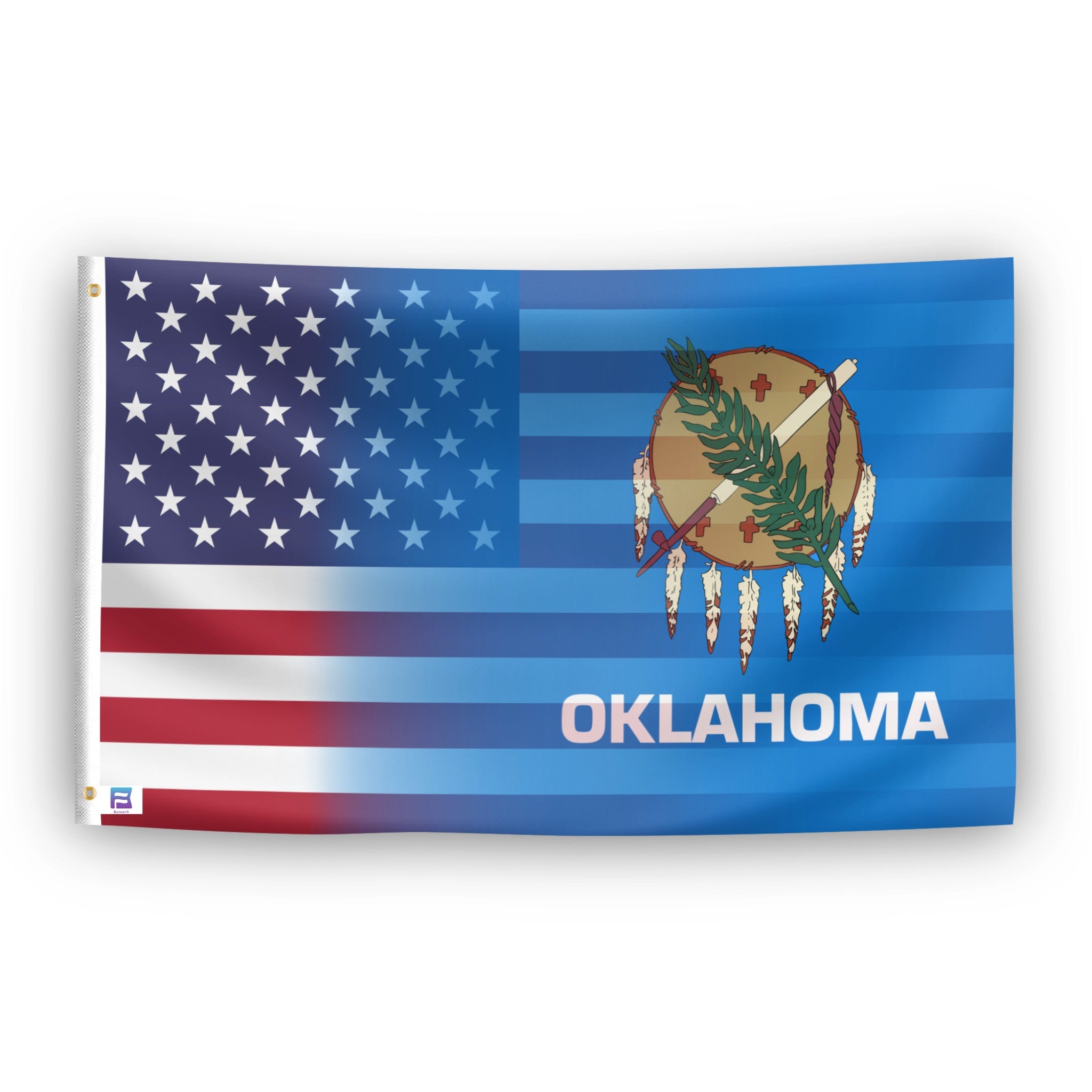 Flag of Oklahoma with American flag design blended together. 