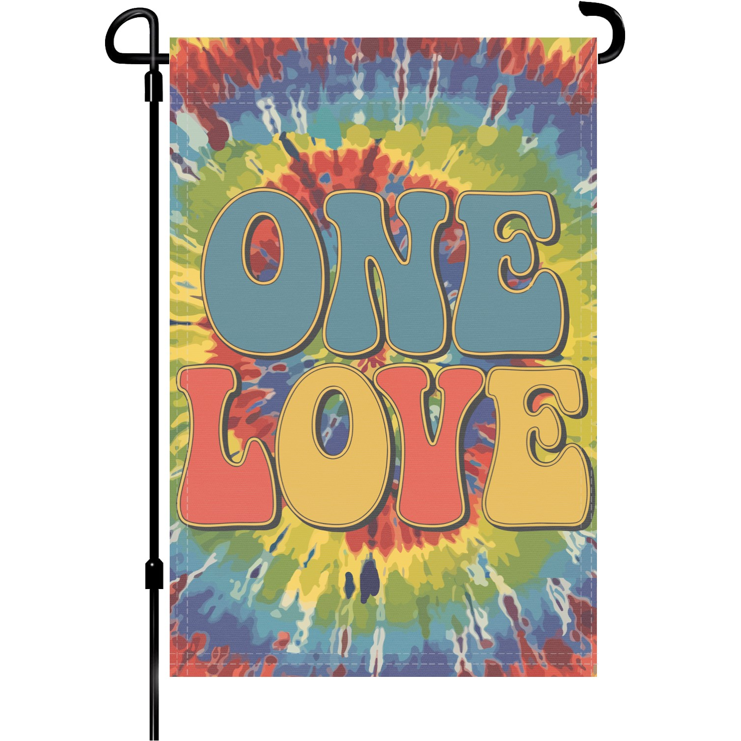 One Love garden flag made of weatherproof polyester mounted on a garden flagpole | Bannerfi