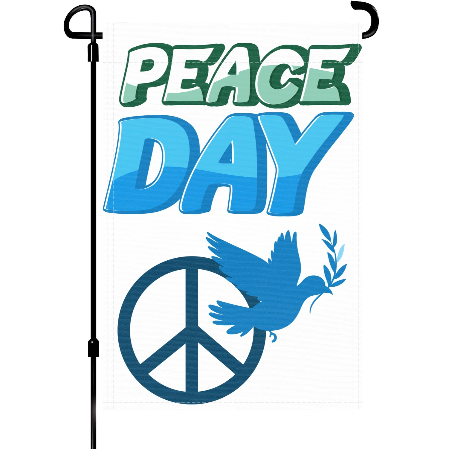 Peace Day garden flag made of weatherproof polyester mounted on a garden flagpole | Bannerfi