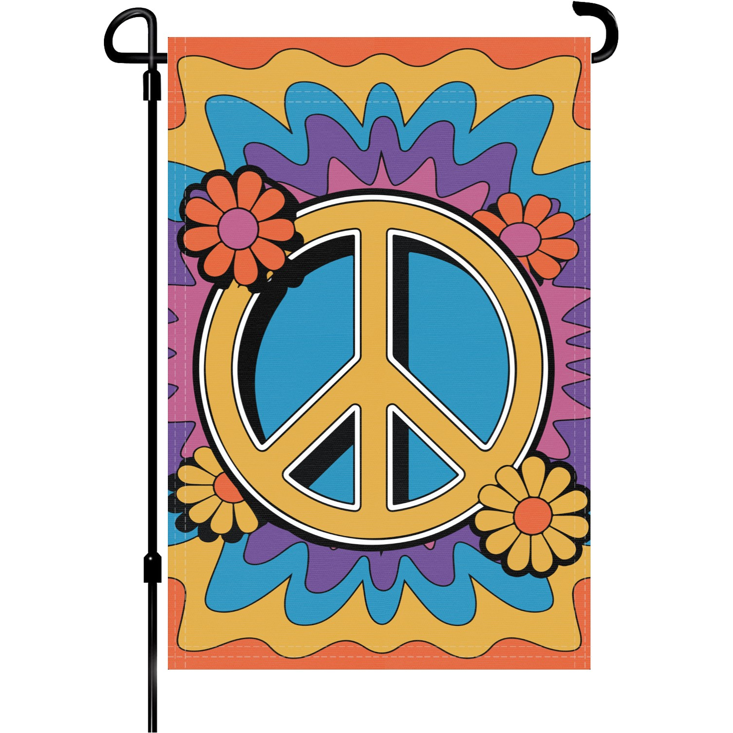 Peace Sign garden flag made of weatherproof polyester mounted on a garden flagpole | Bannerfi