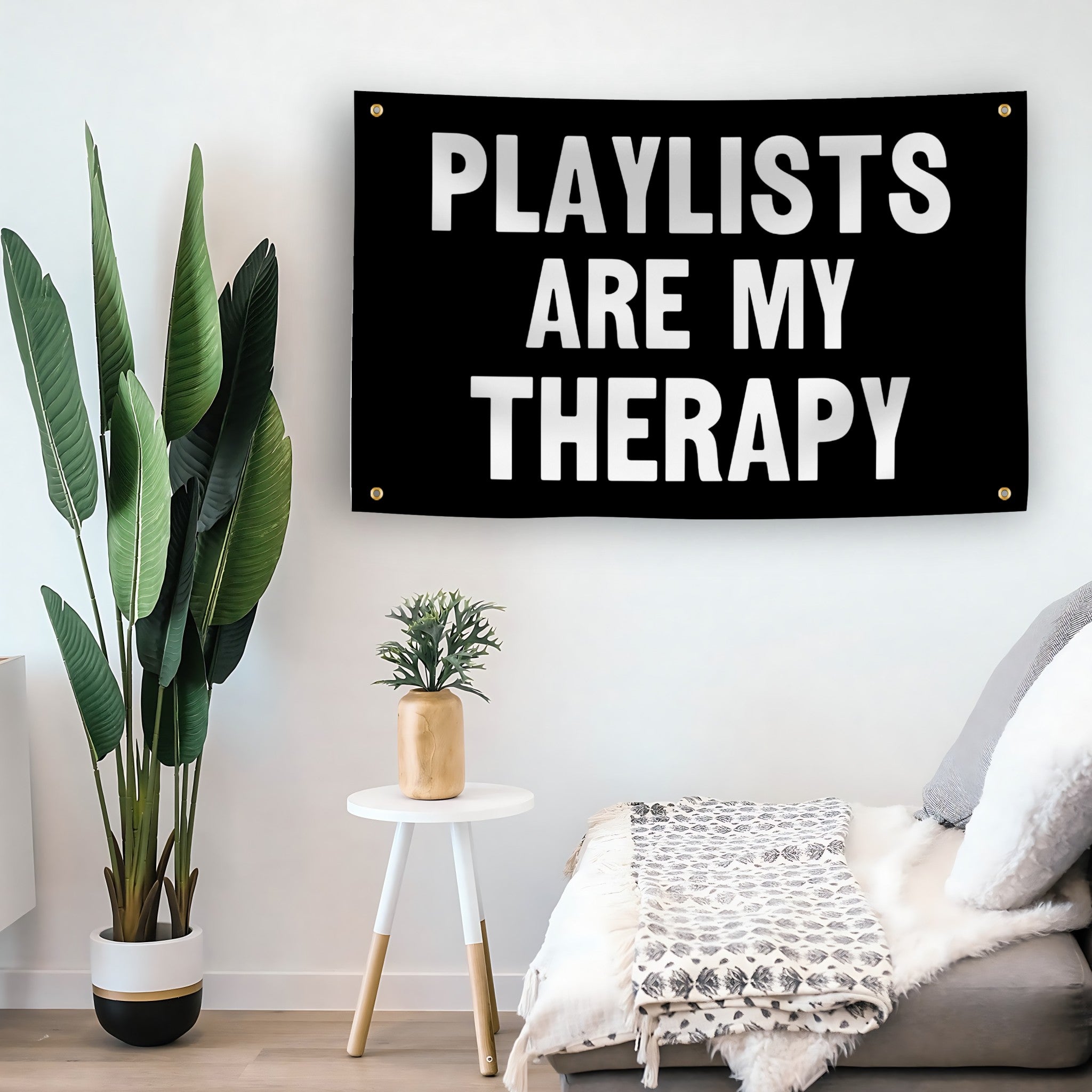Playlists Are My Therapy flag as indoor wall art – versatile home décor | Bannerfi