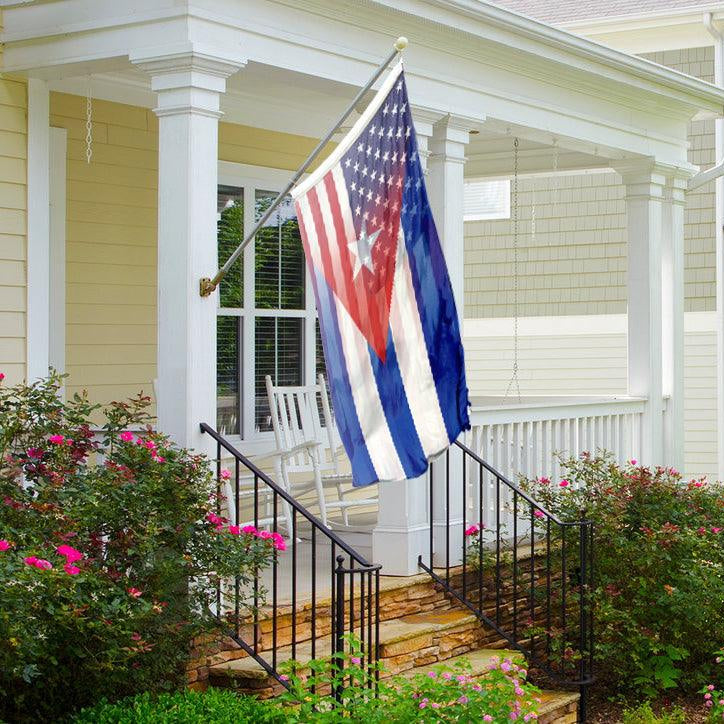 Cuban American Hybrid US Flag on a front porch - Bannerfi